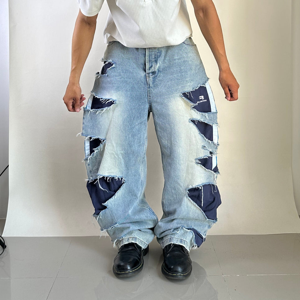 Balenciaga "Afterworld" Slashed Track pants Jeans washed denim (Size 36) OFF only - SOLD