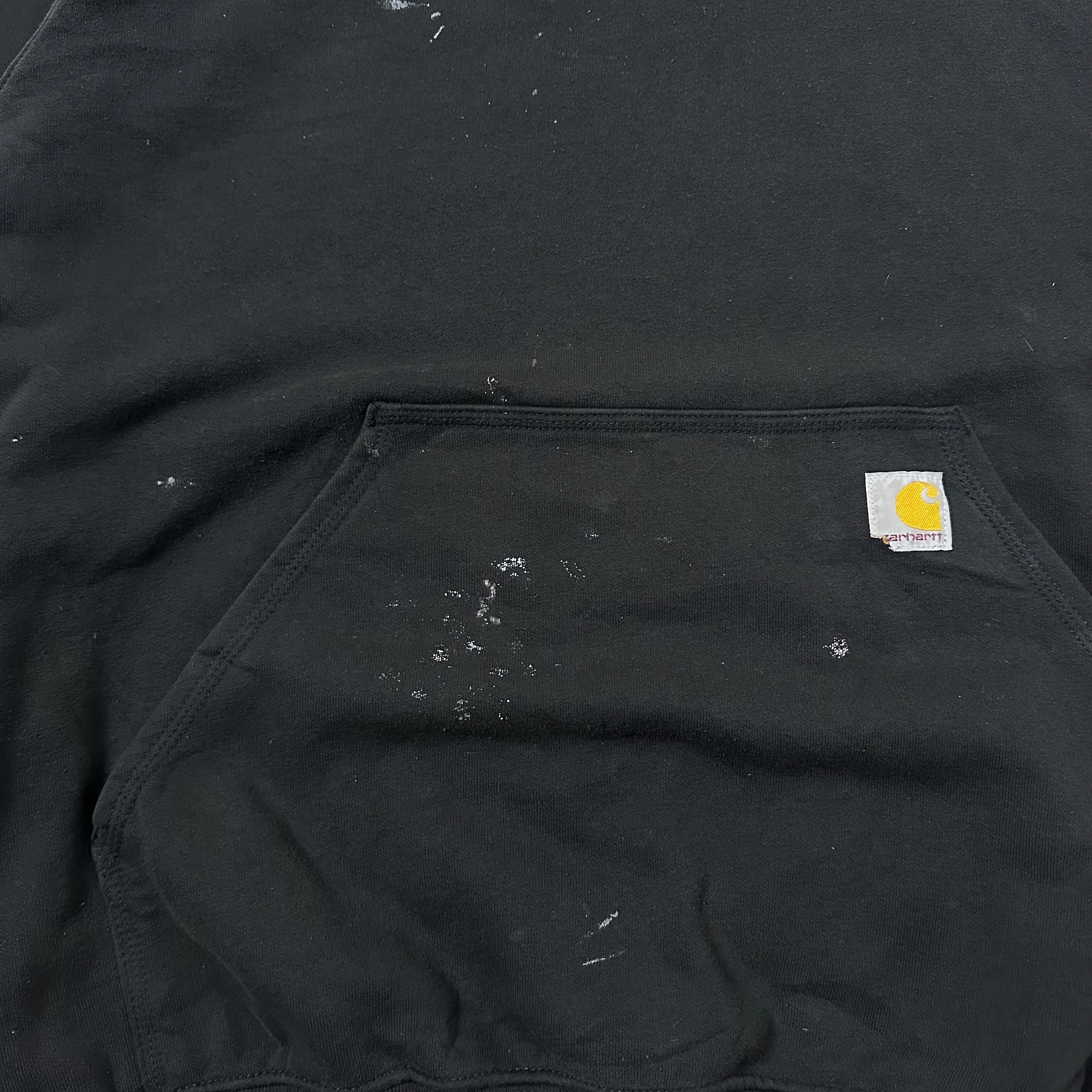 Carhartt Script Hoodie Jacket with Multiple stains in Black (Size Large)