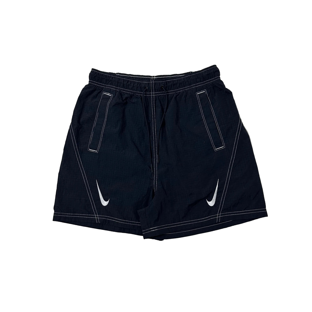 Nike Nylon Double Swoosh Shorts in Black with contrast white stitching (Size Small 26-32) - SOLD