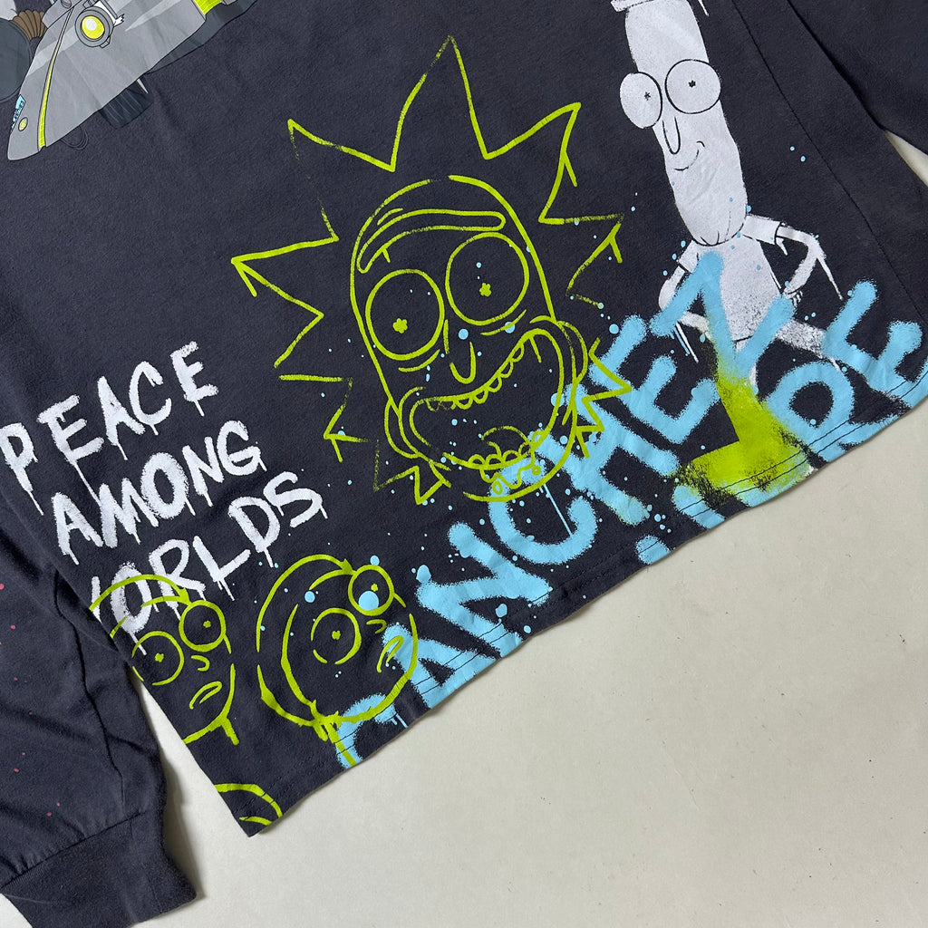 Rick and Morty Airbrush Longsleeve Graphic Shirt in Dark Gray (Size Medium)