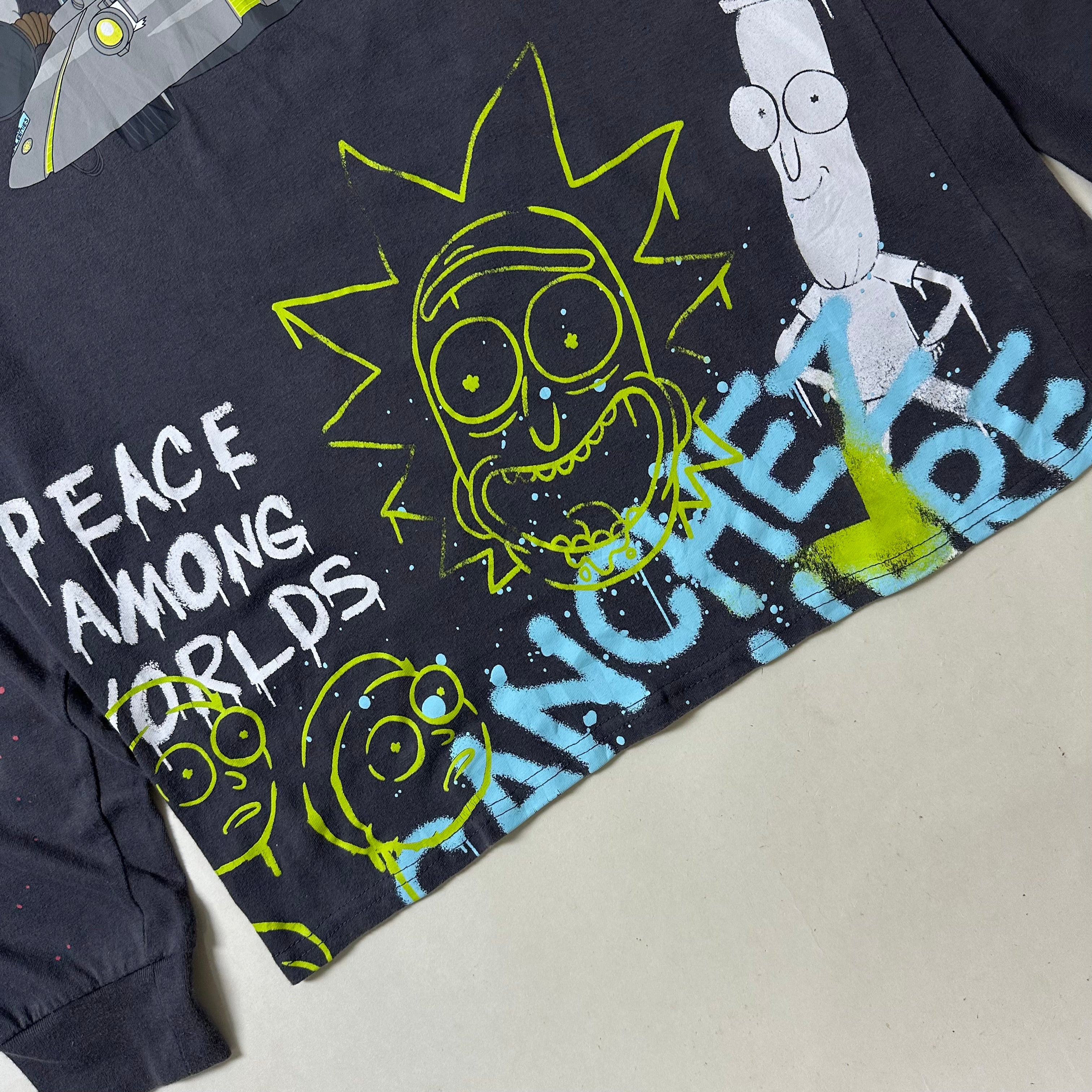 Rick and Morty Airbrush Longsleeve Graphic Shirt in Dark Gray (Size Medium)