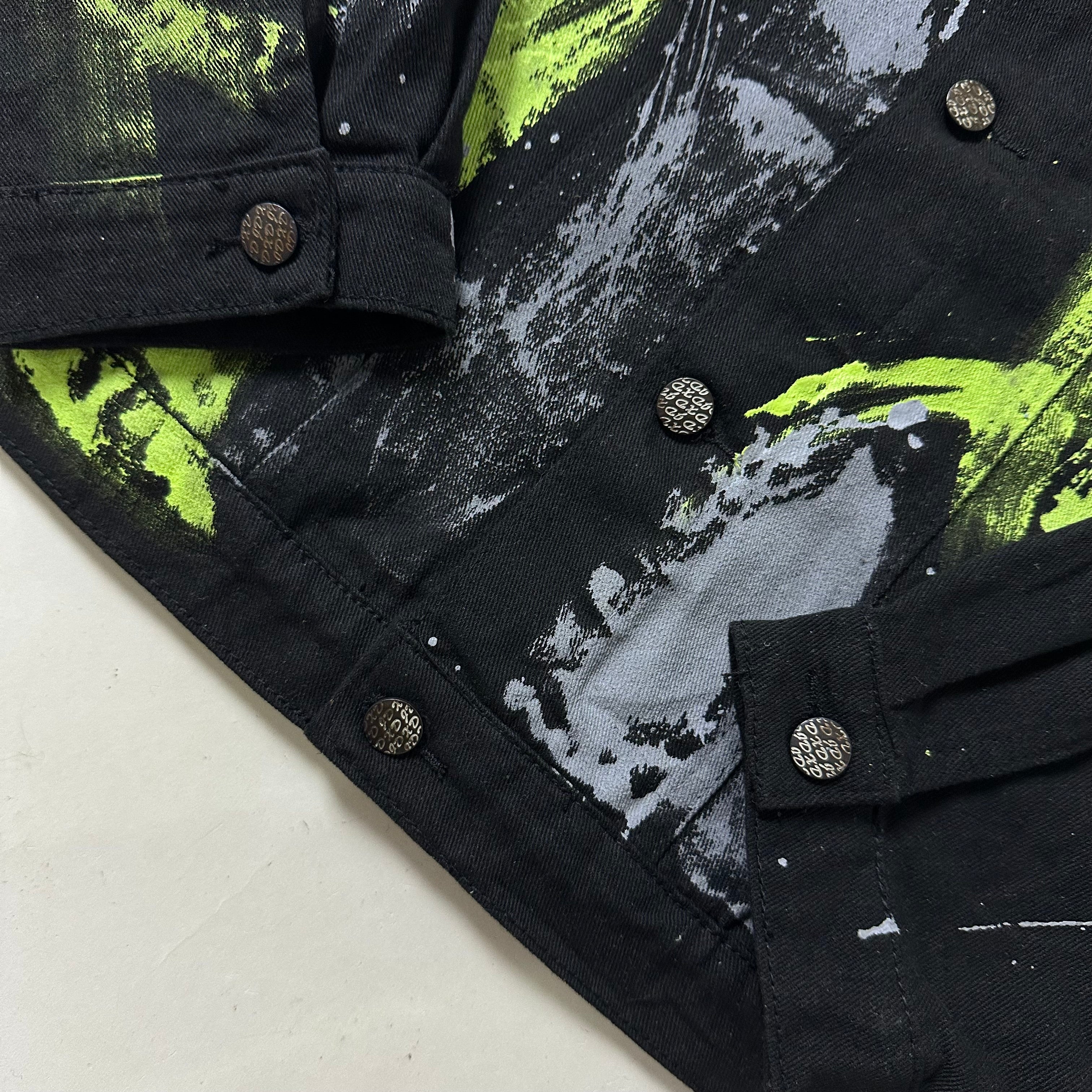 Random Paint Splattered Black Denim Jacket (Size Large) Boxy Fit — SOLD
