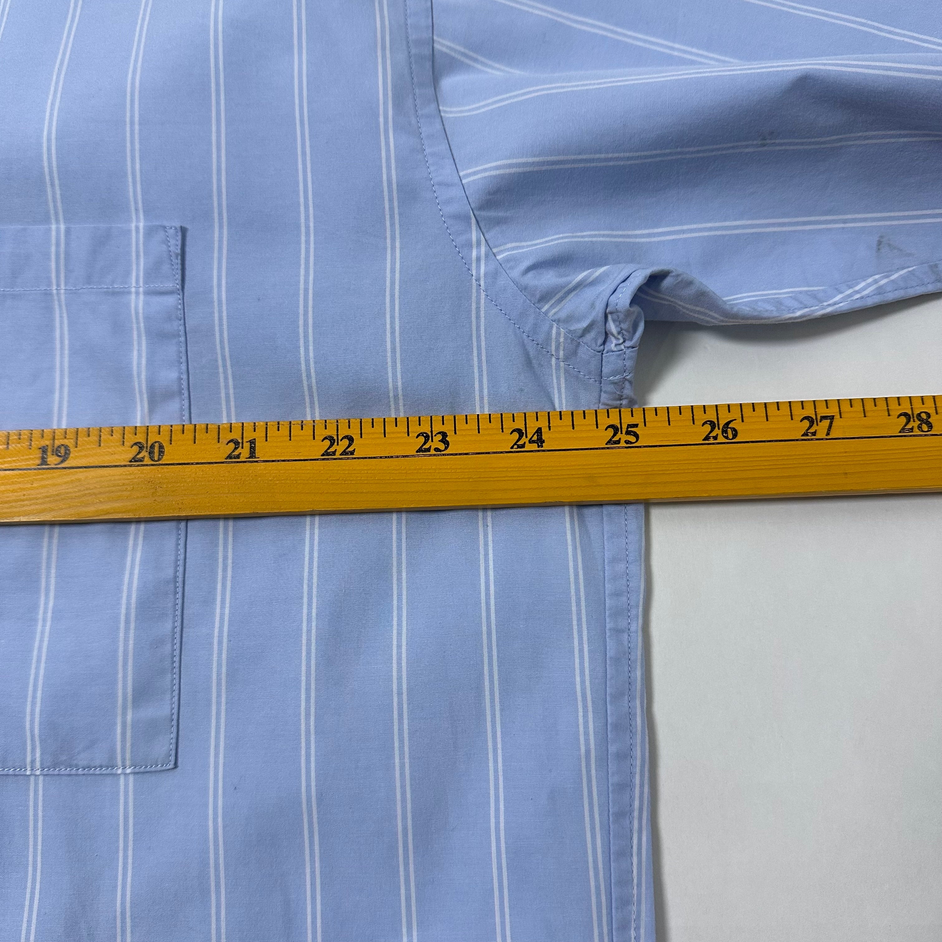 BEAMS Original Fabric Pinstripes Button down Polo in Light Blue (Size Large)