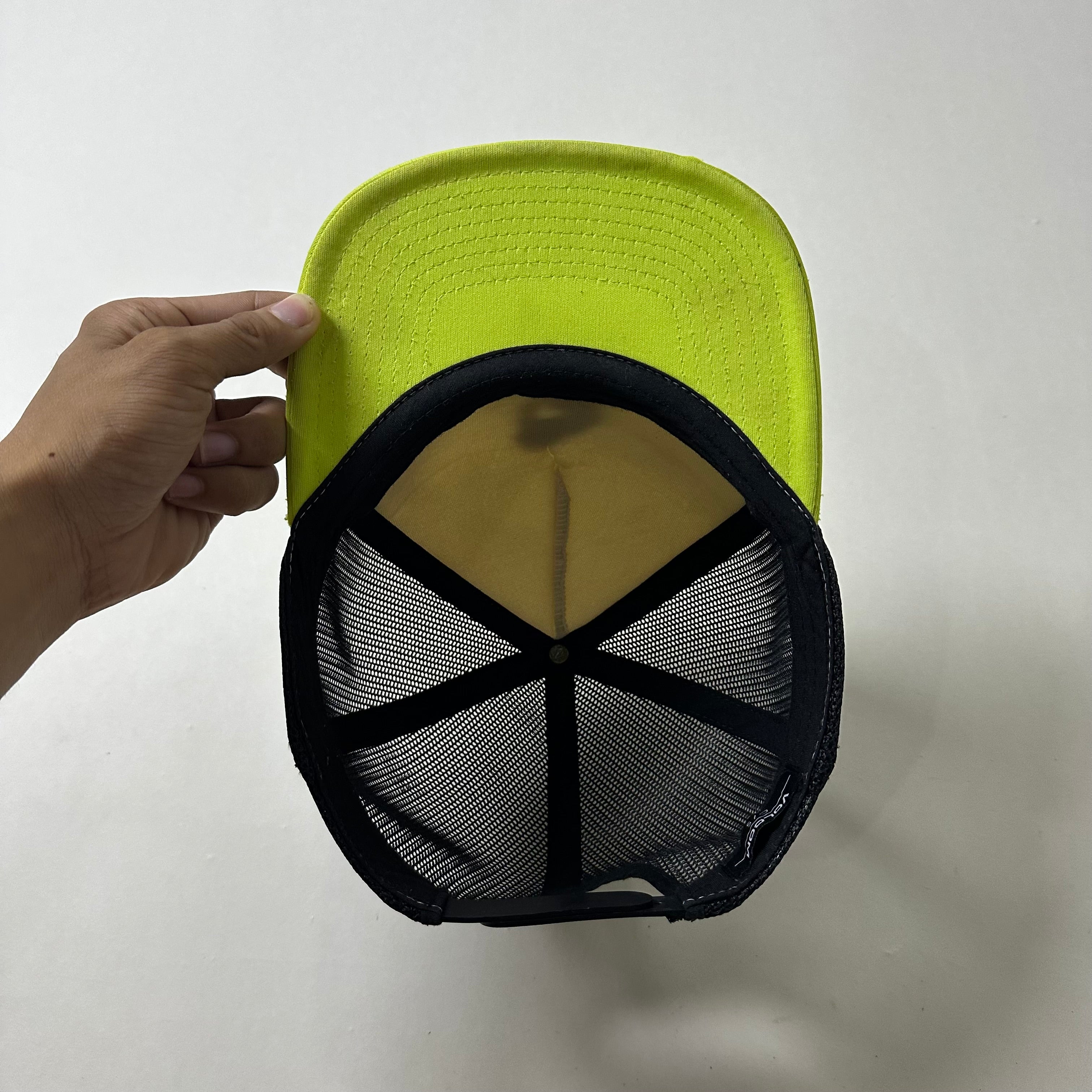 Volcom High Ten Cheese Flat Snapback Trucker Hat in Limeade (One Size)