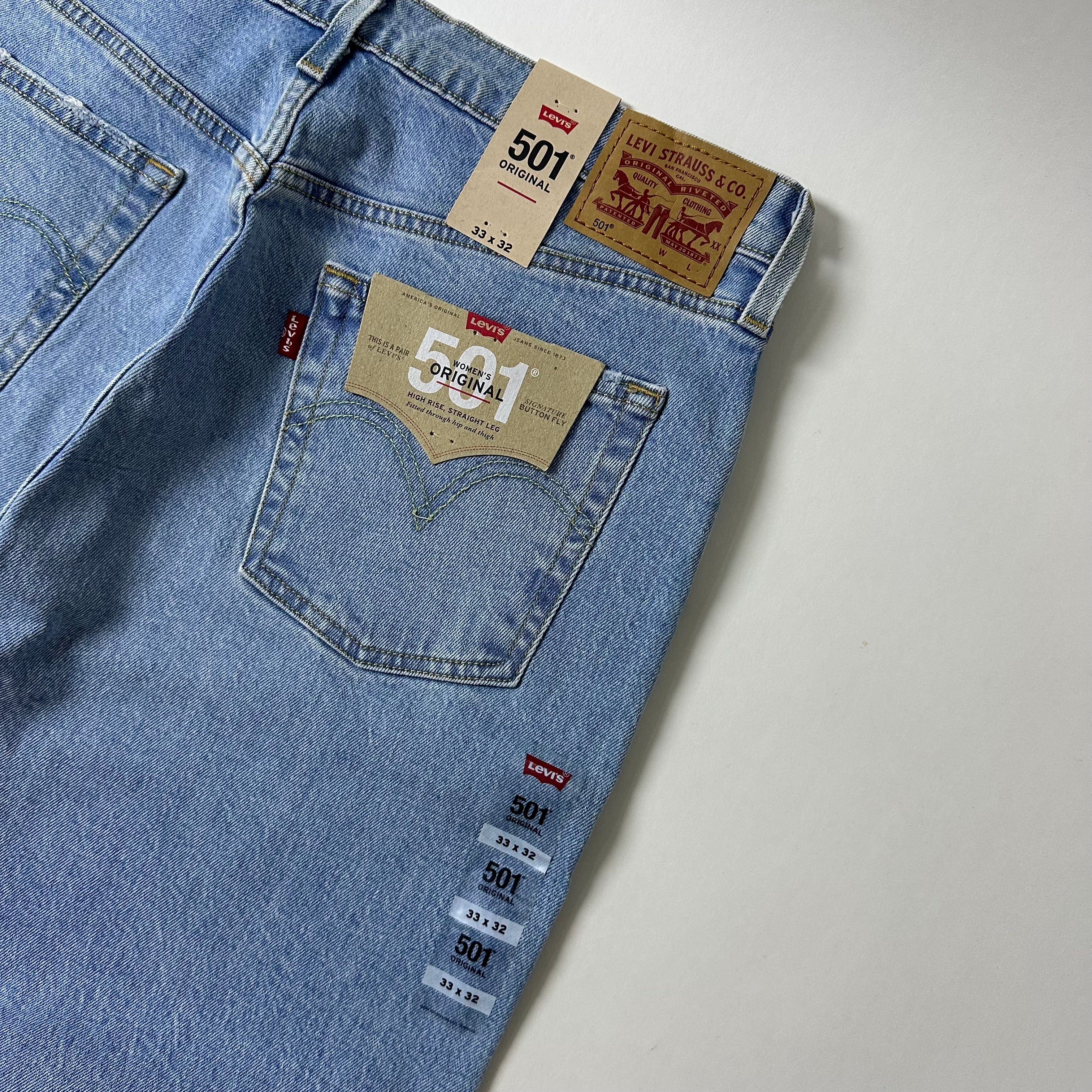 BRAND-NEW Levi’s 501 Women’s High Rise Straight Leg Jeans in Light Wash Blue (Size 33)