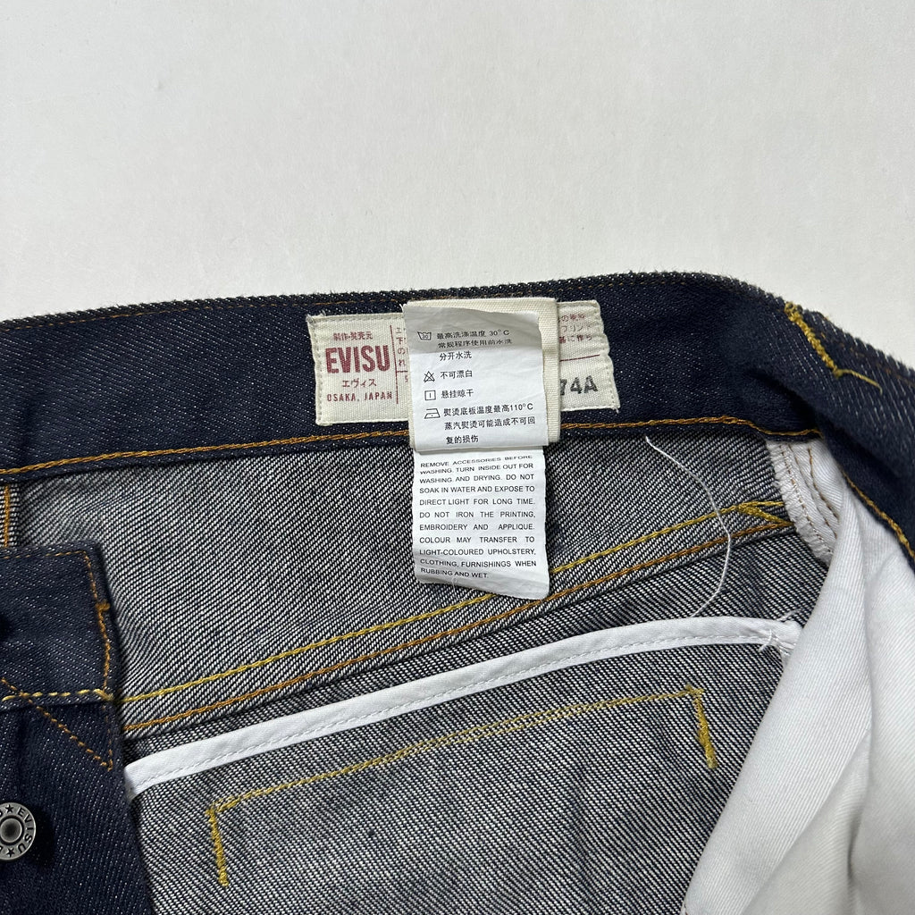 Evisu Big Daicock Striped Logo Denim Jeans with Gold “EVISU” Spell out Size 29