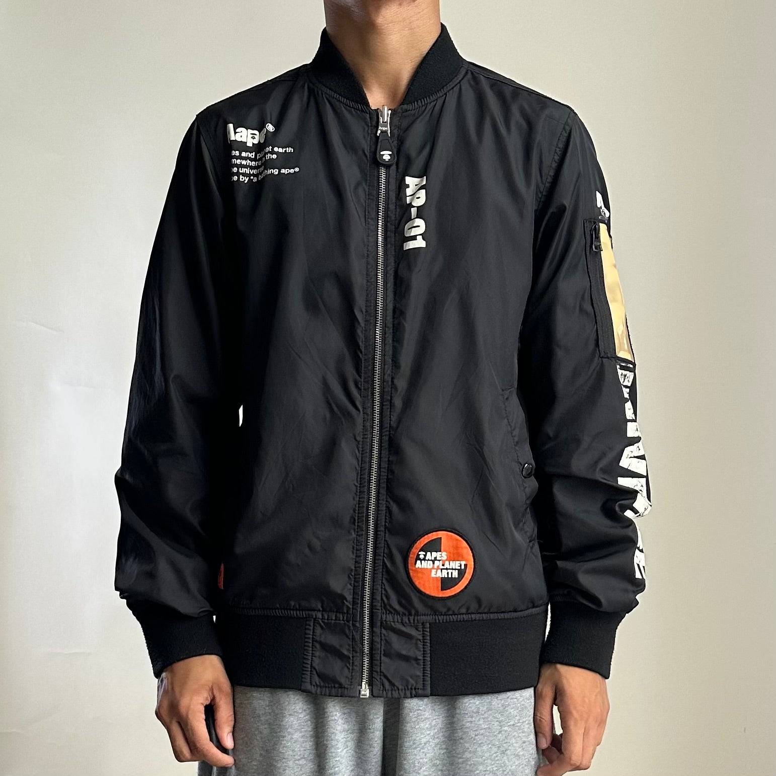 AAPE by A Bathing Ape Black Camo Reversible Bomber Jacket (Size Large)