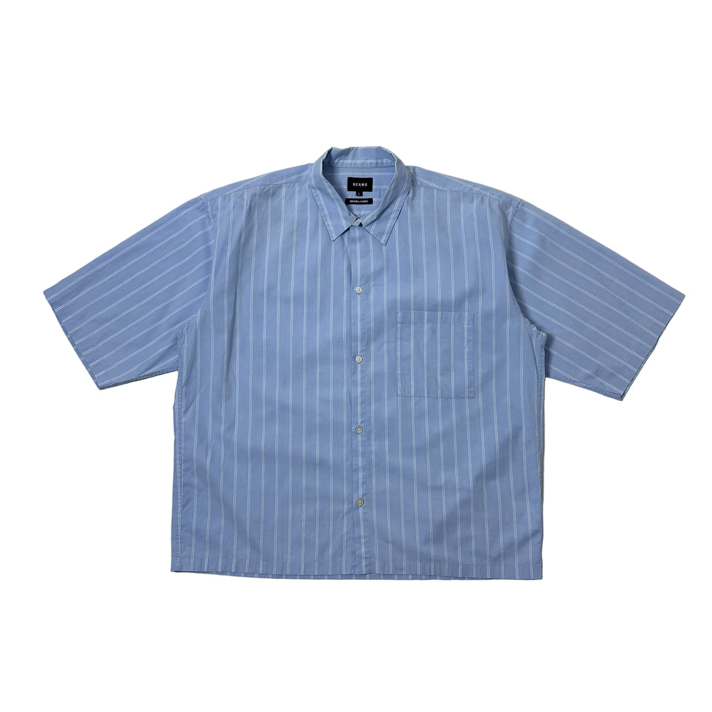 BEAMS Original Fabric Pinstripes Button down Polo in Light Blue (Size Large)