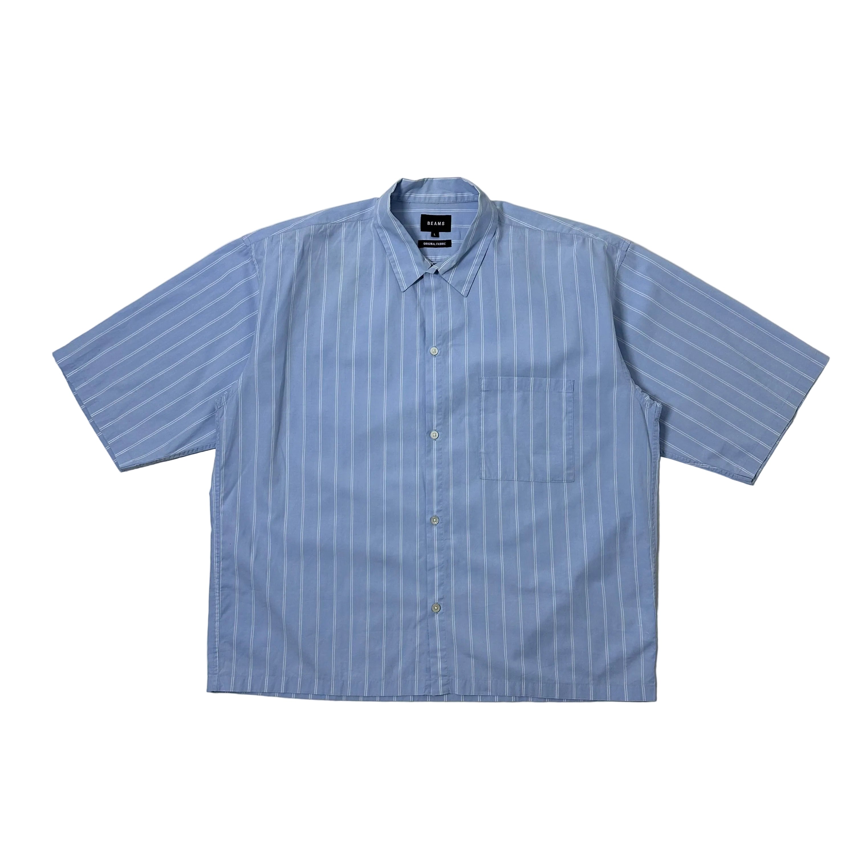 BEAMS Original Fabric Pinstripes Button down Polo in Light Blue (Size Large)