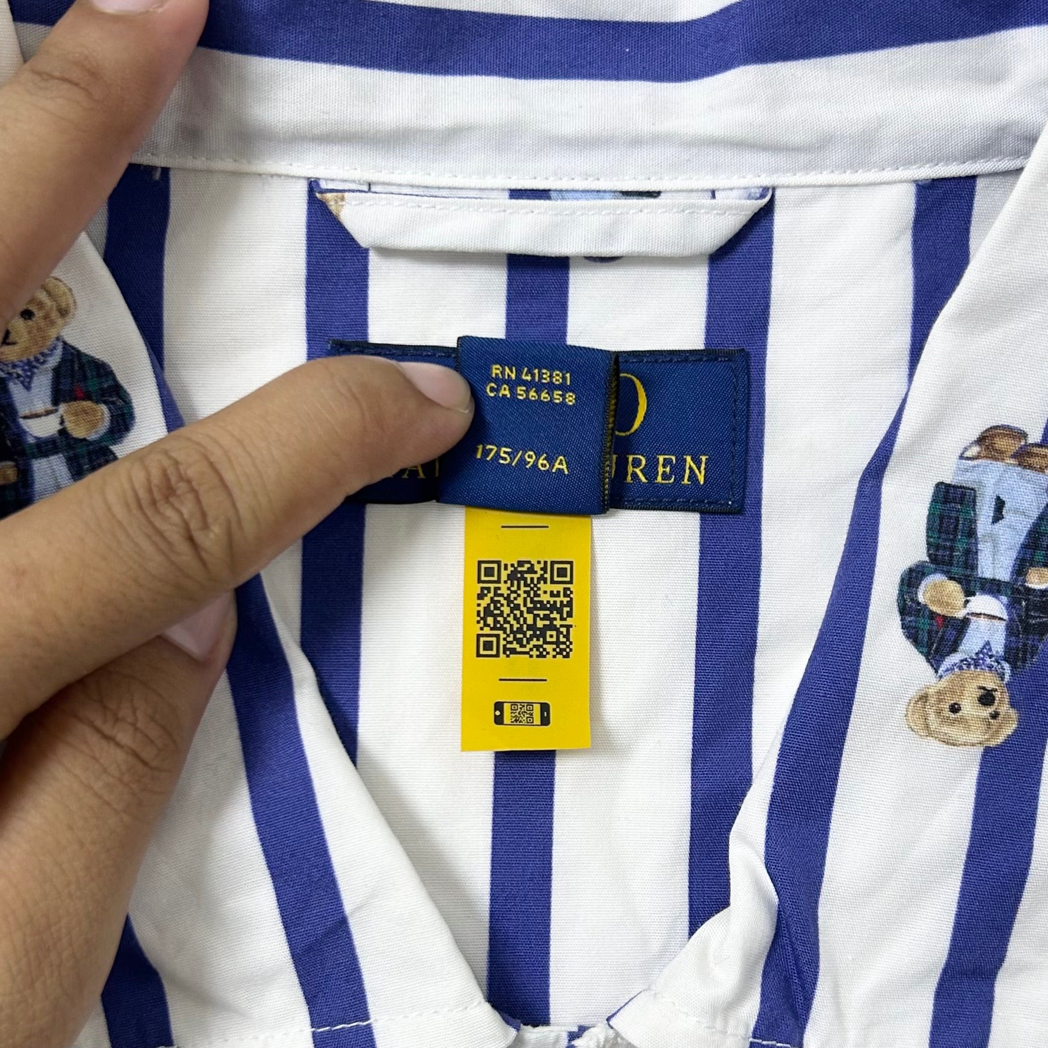 Polo Ralph Lauren Striped Pyjama Shirt All-over Polo Bear graphic pattern in White Size Medium (Fits Large)