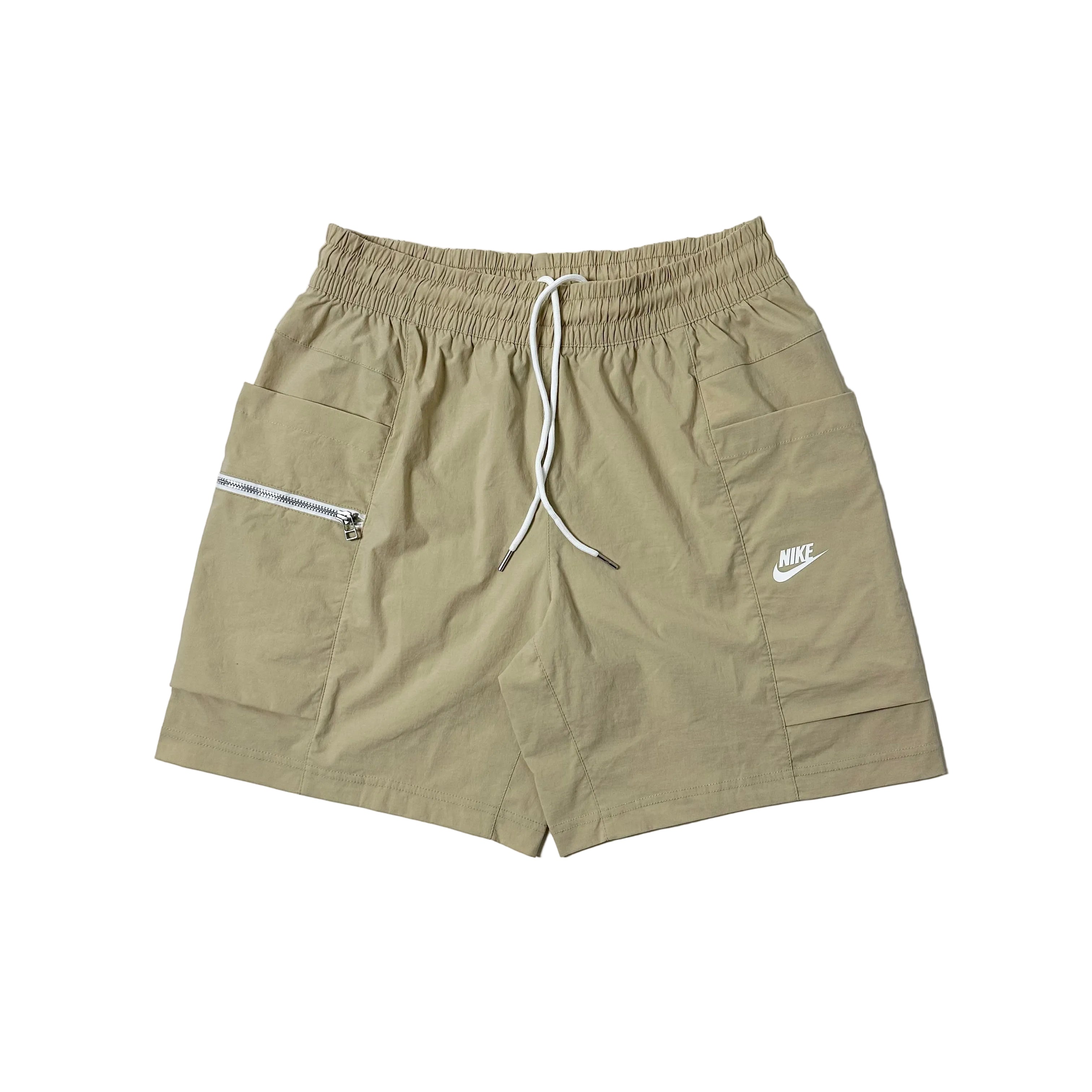 Nike Men’s Sportswear Woven Cargo shorts in a beige color featuring a zippered utility pocket (Size 32-36)