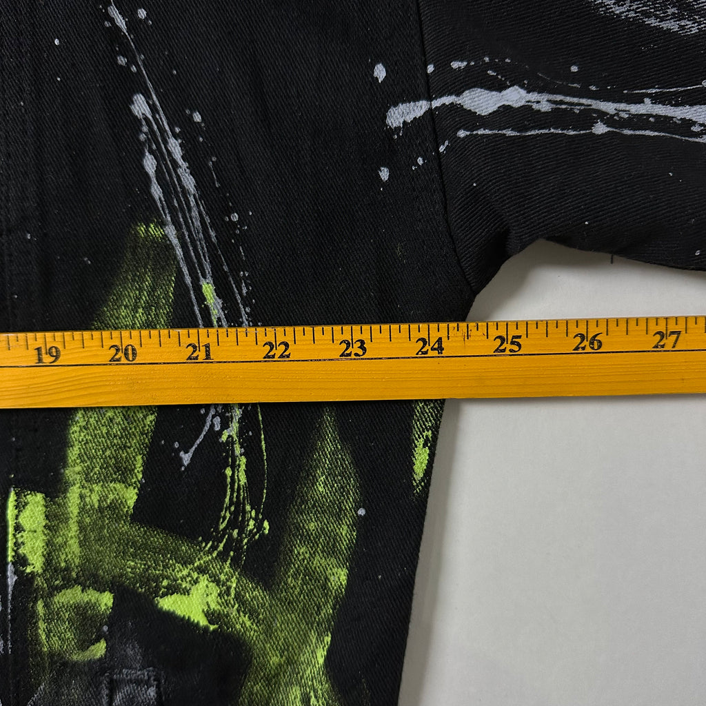Random Paint Splattered Black Denim Jacket (Size Large) Boxy Fit — SOLD