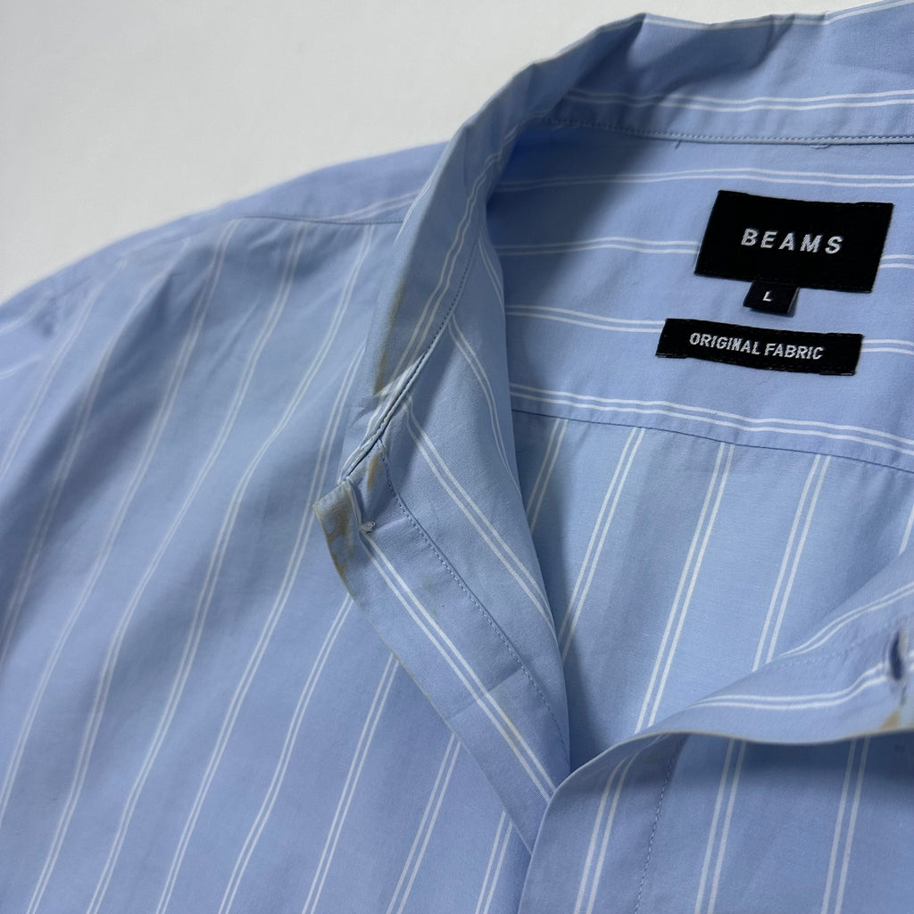 BEAMS Original Fabric Pinstripes Button down Polo in Light Blue (Size Large)