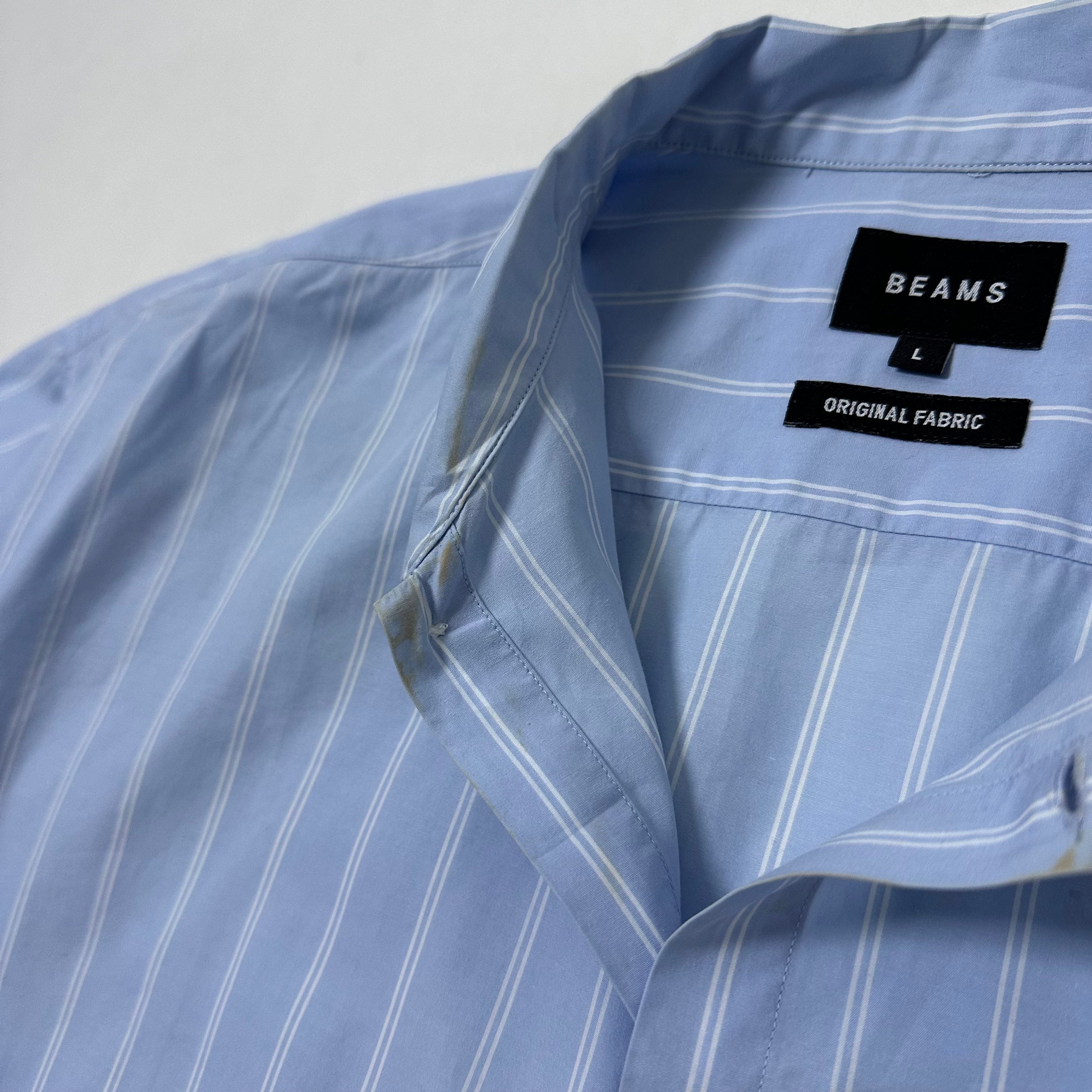BEAMS Original Fabric Pinstripes Button down Polo in Light Blue (Size Large)