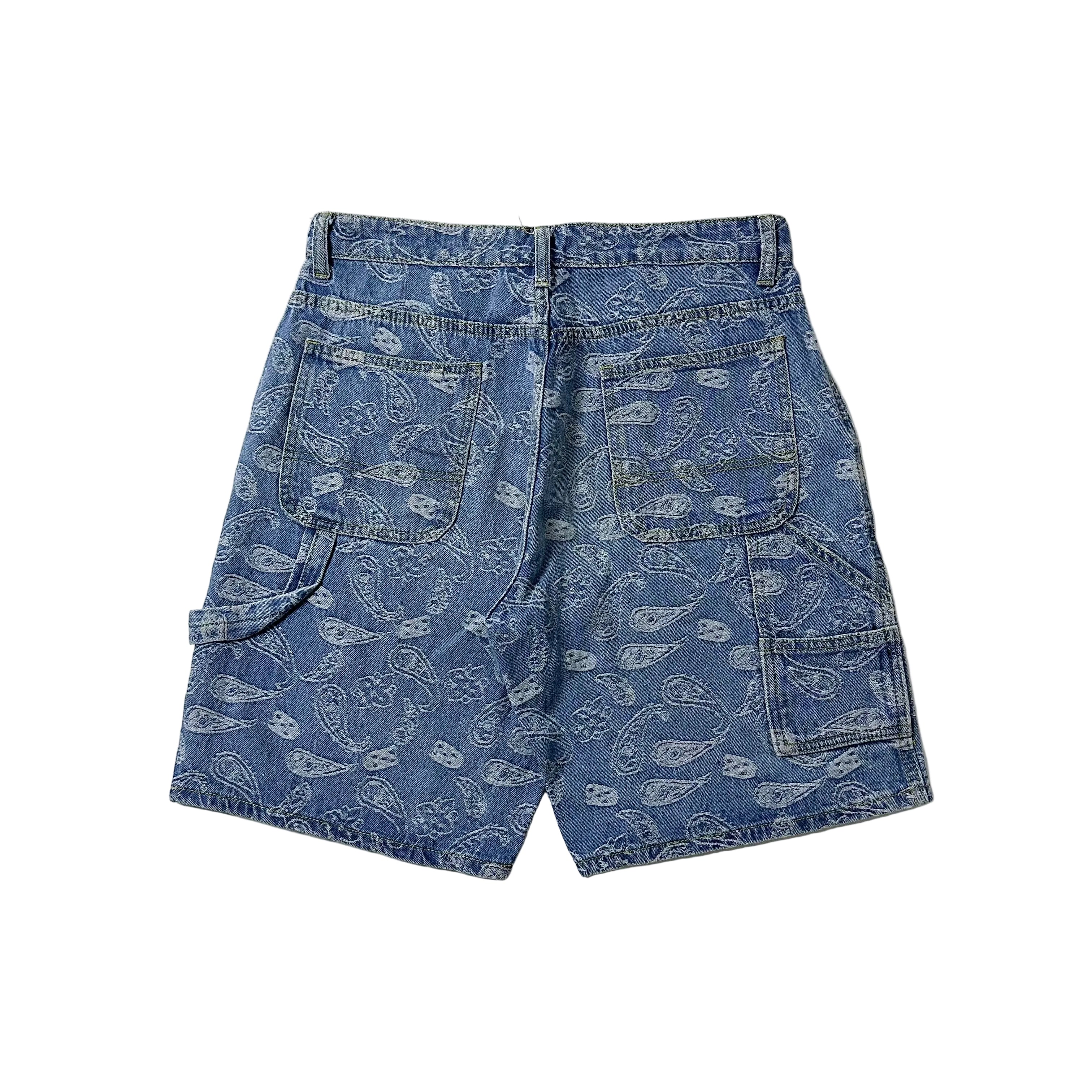 Paisley Bandana Carpenter Jorts in Light Wash Blue (Size 30-31)