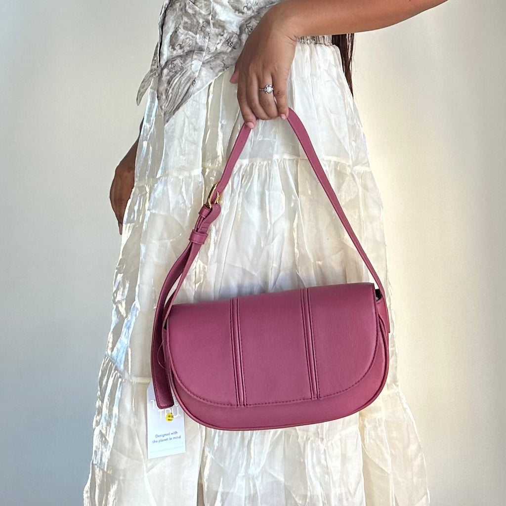Brand New Time and Tru Women’s Lina Shoulder Bag Mauve Pink featuring distinctive peek-a-boo front seams