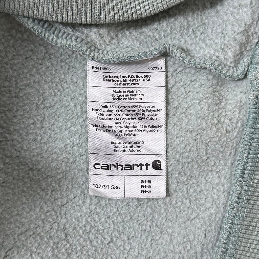 Carhartt Script Hoodie Jacket in Pale Green with yellow stains (Size Small)