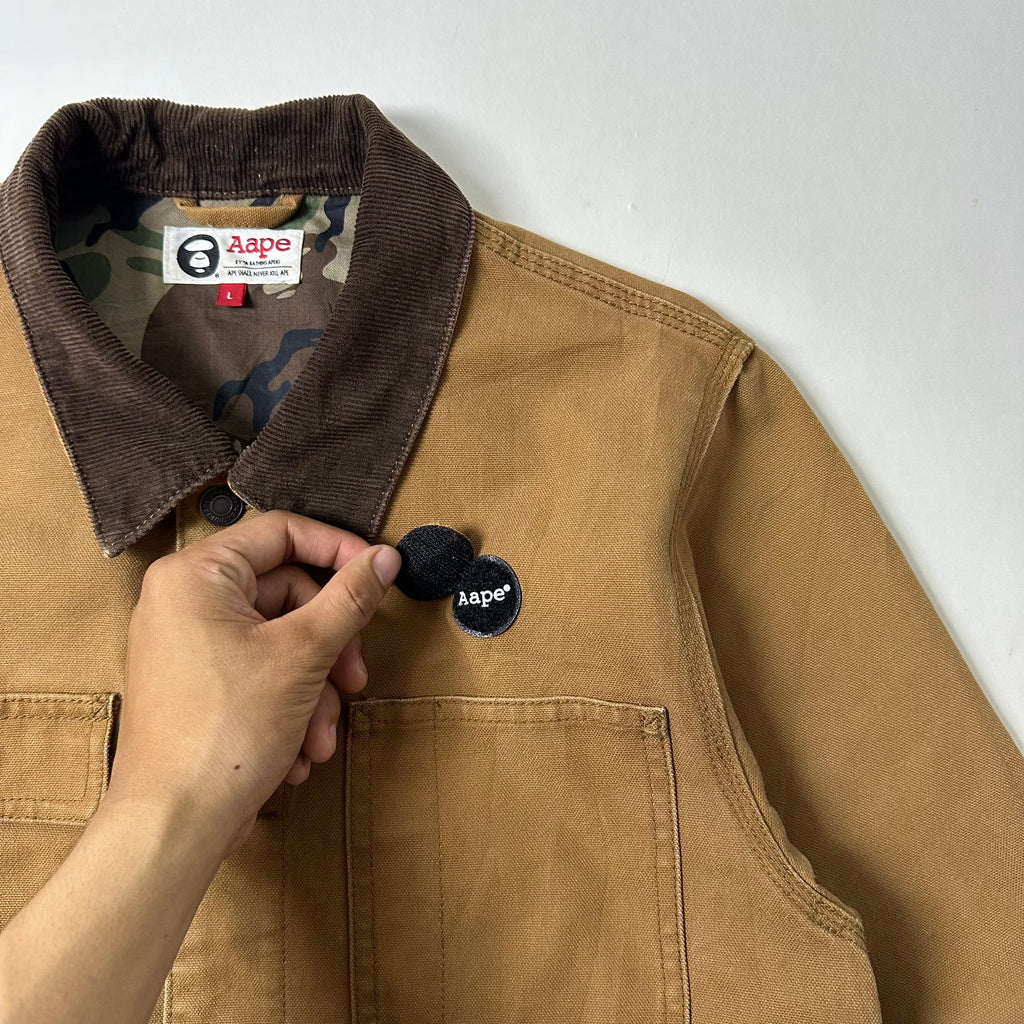 AAPE by A Bathing Ape Chore Coat Jacket Corduroy Collar in Brown Canvas (Size Large)