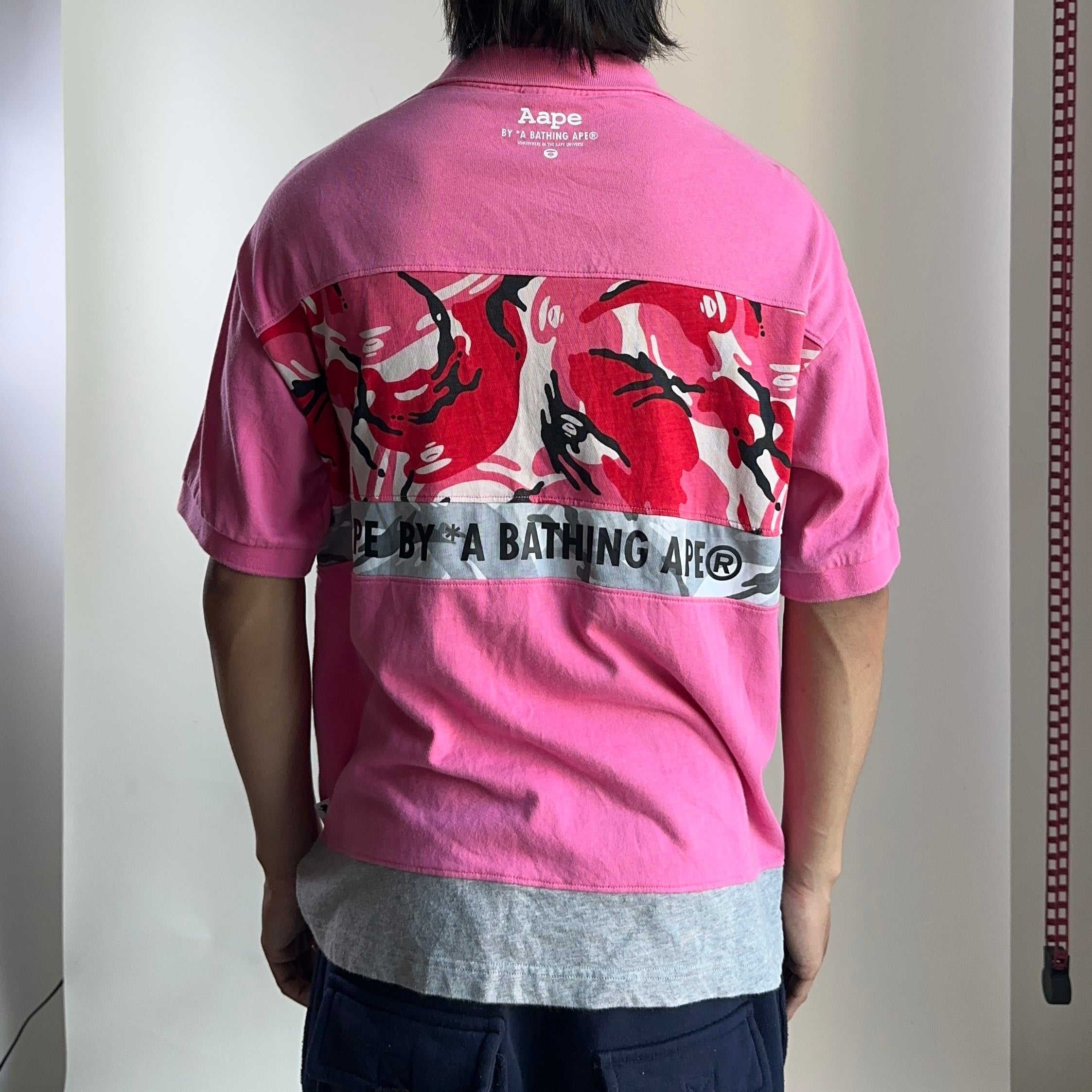 AAPE By A Bathing Ape Pink Camouflage Polo Shirt Medium