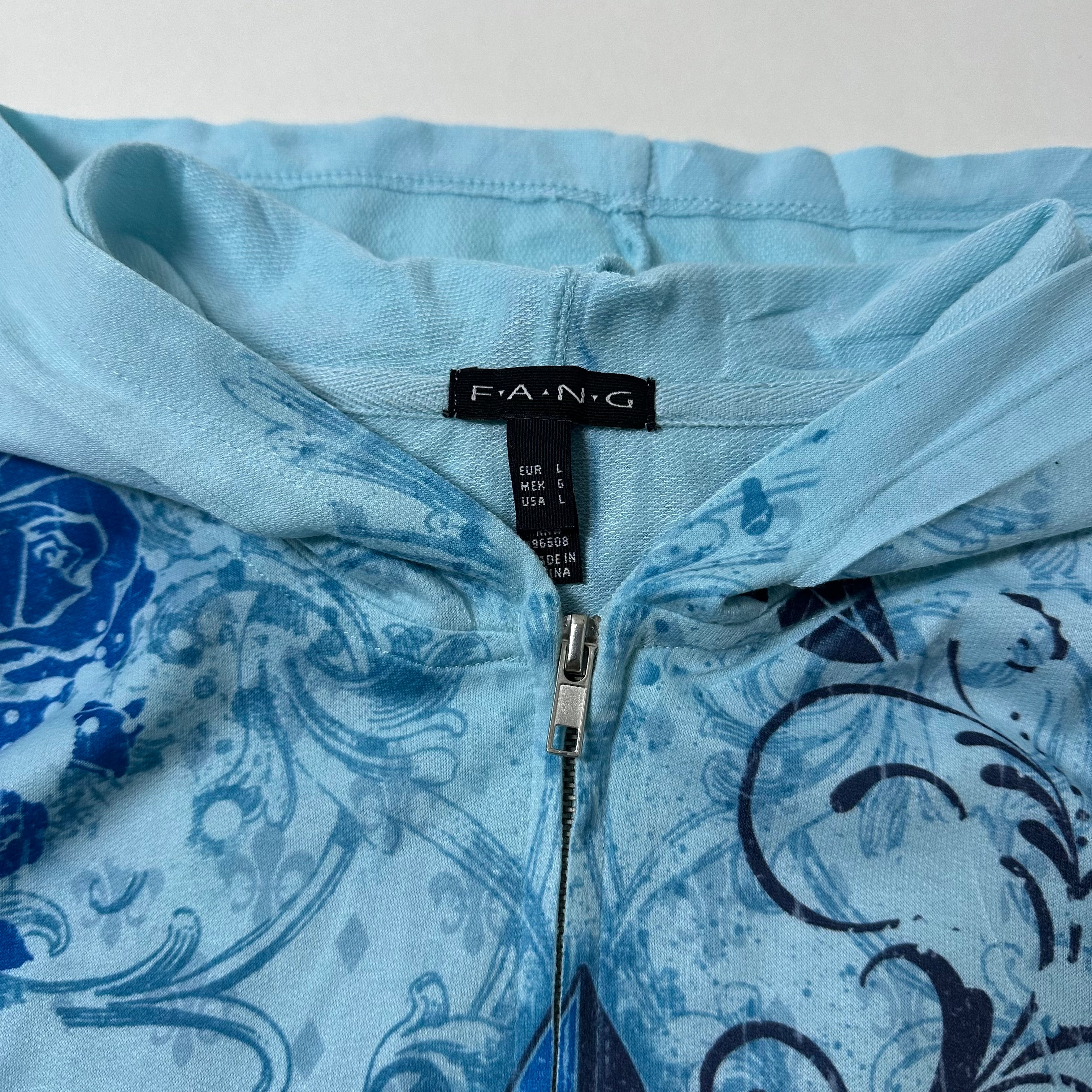 F.A.N.G Women Zip-up Y2K Hoodie in Blue (Size Large)