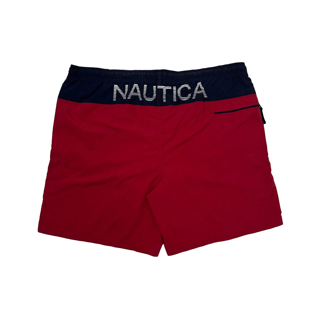 Nautica Swim Trunks Shorts Big Logo Red Dark Blue Size XL (42-46)