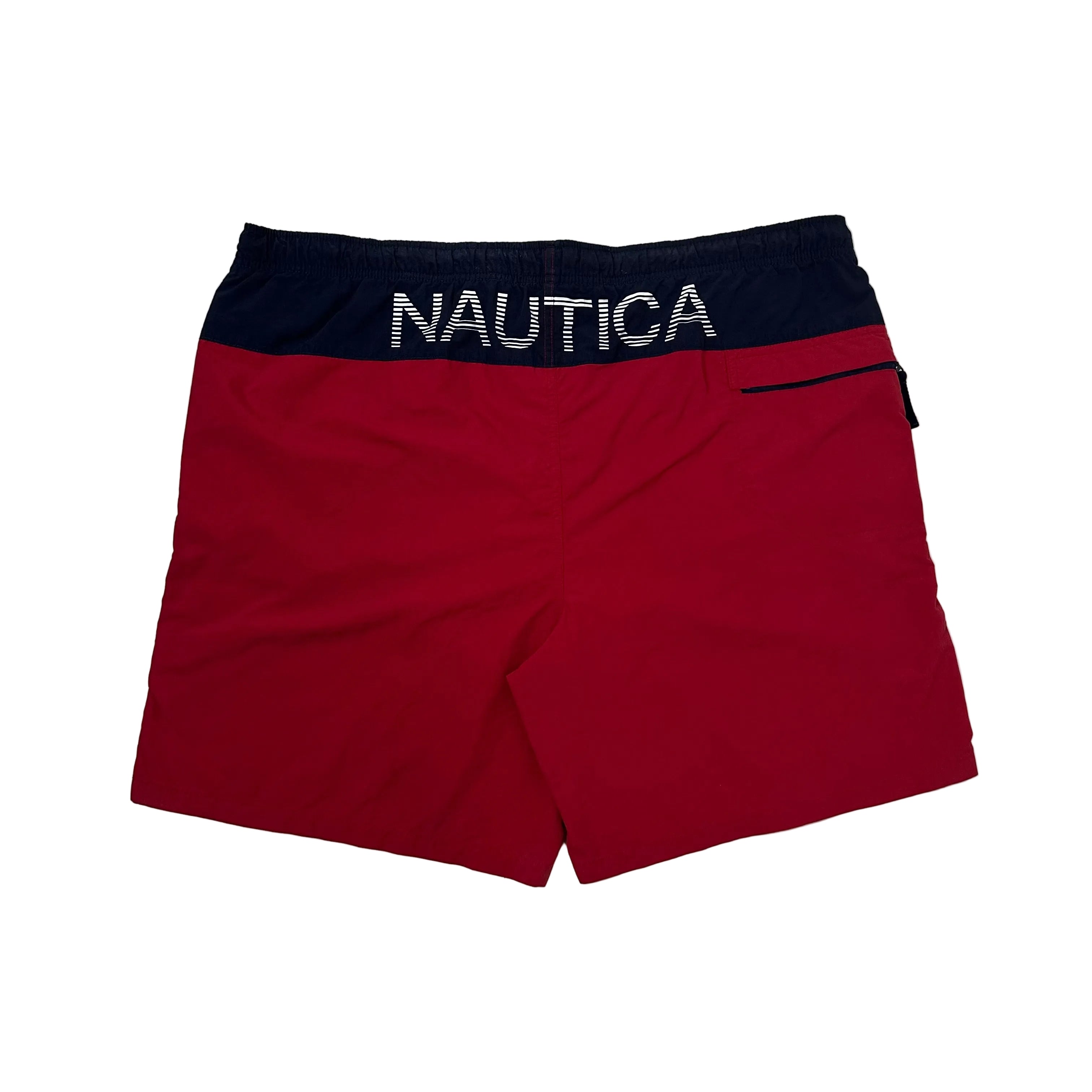 Nautica Swim Trunks Shorts Big Logo Red Dark Blue Size XL (42-46)