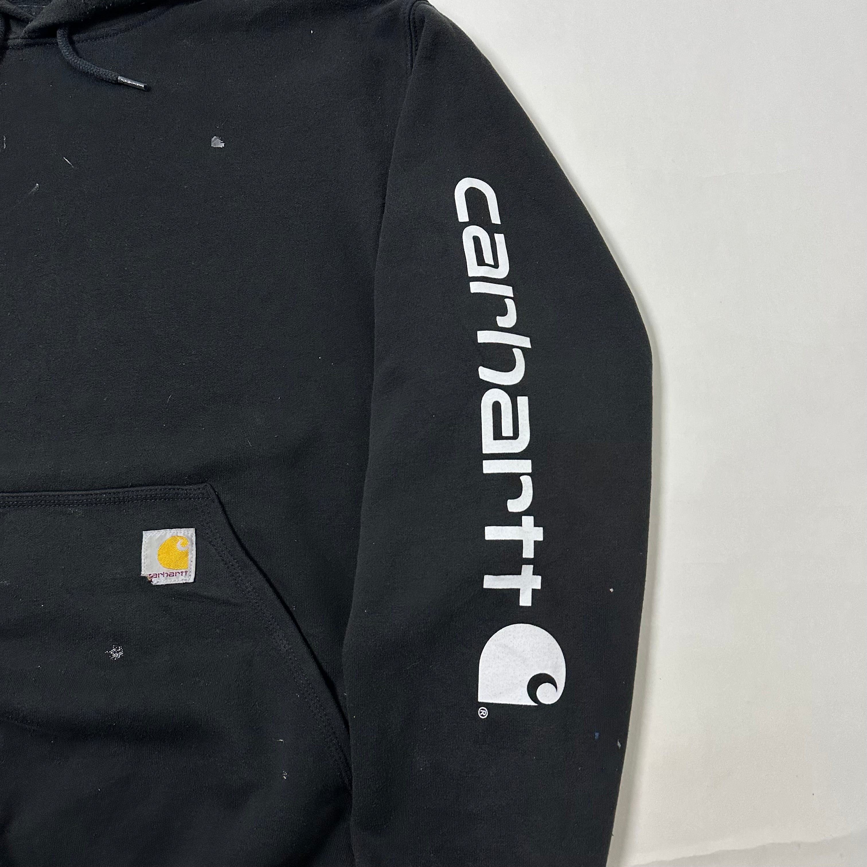 Carhartt Script Hoodie Jacket with Multiple stains in Black (Size Large)