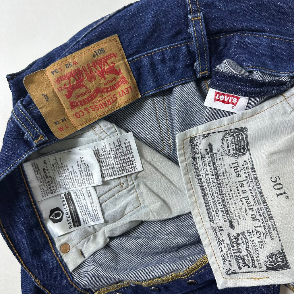Levi’s 501 Original Fit Jeans Extended Patch in Classic Indigo Dark Wash STF (Size 32)