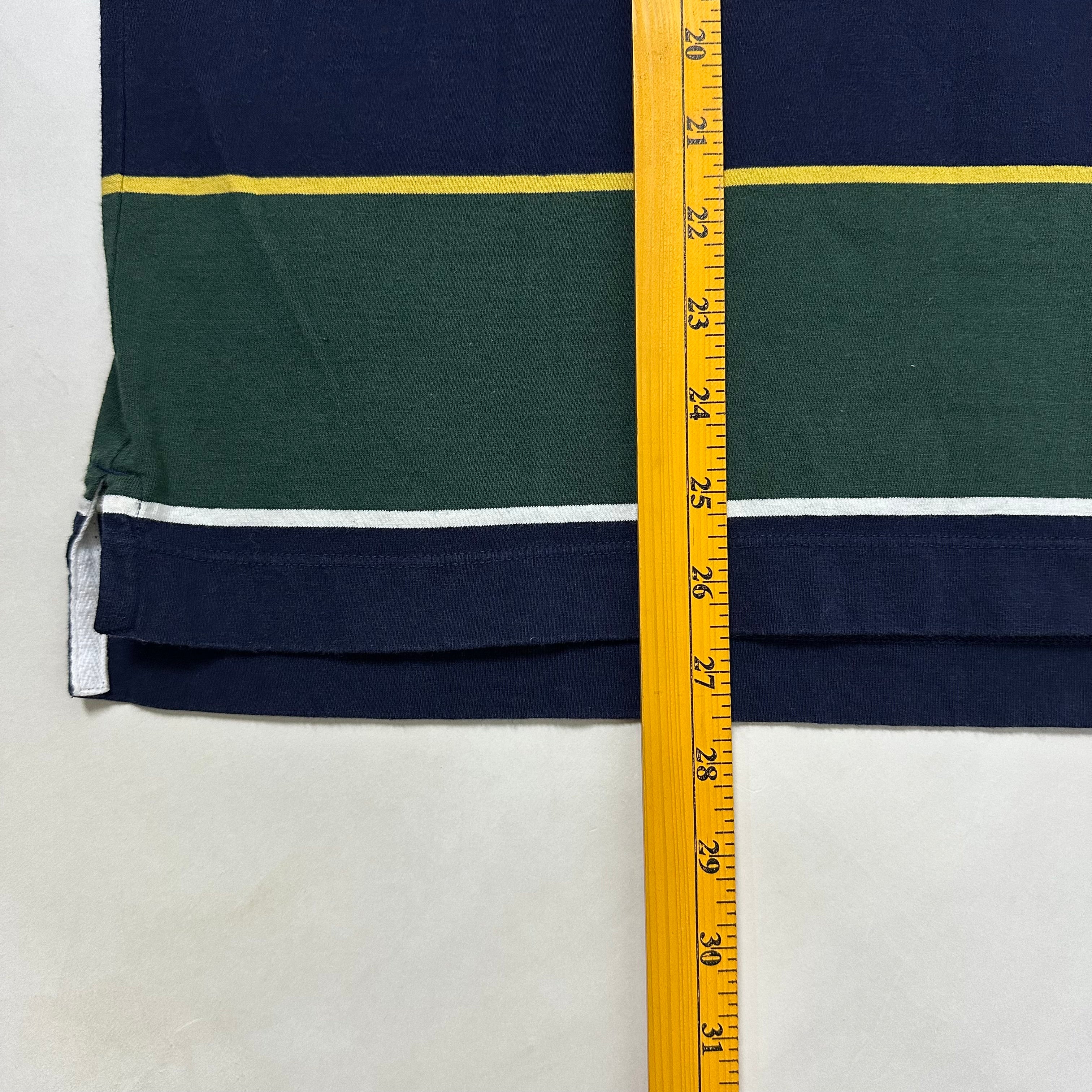 Uniqlo Rugger Polo Short Sleeve Striped Shirt in Dark Green and Navy (Size Medium) - SOLD