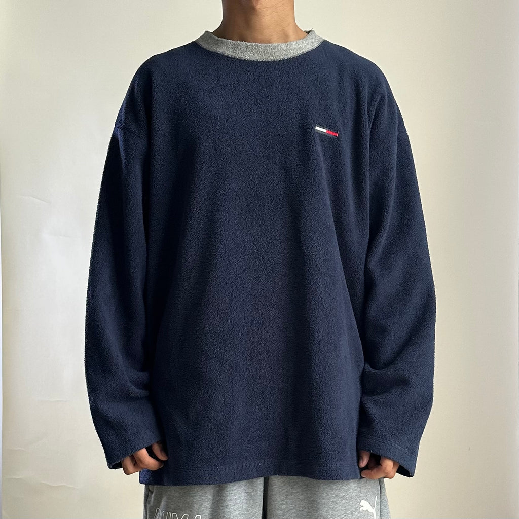 Vintage Tommy Hilfiger Fleece Sweatshirt in Navy Blue (Medium Oversized)