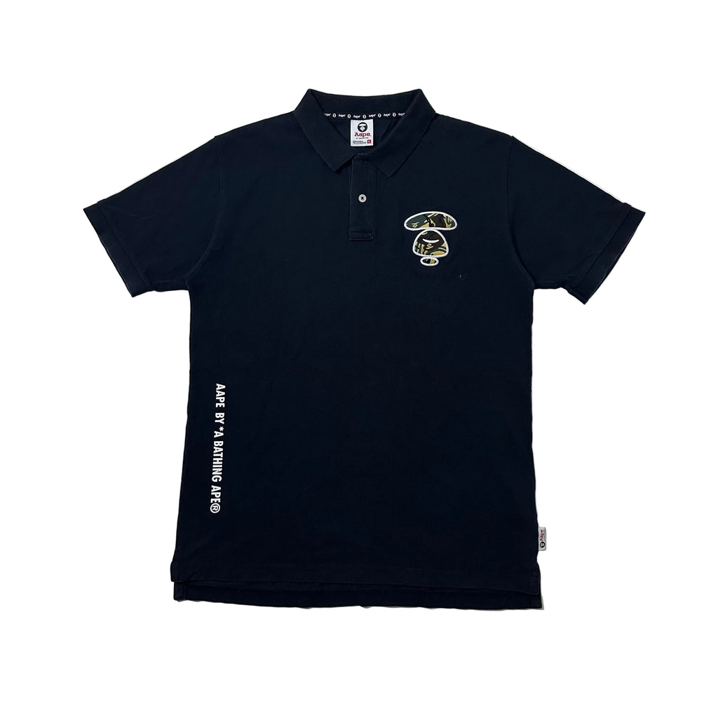 AAPE By A Bathing Ape Embroidered Logo Polo Shirt Black XL