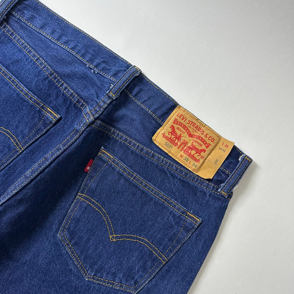 Levi’s 501 Original Fit Jeans Extended Patch in Classic Indigo Dark Wash STF (Size 34-35)