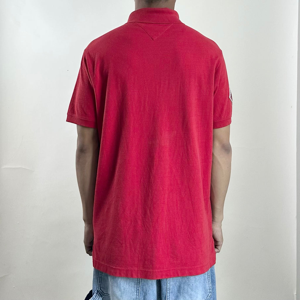 Tommy Hilfiger Polo T-shirt in Red Big Letter “H’ Varsity Style on chest (Size Large)