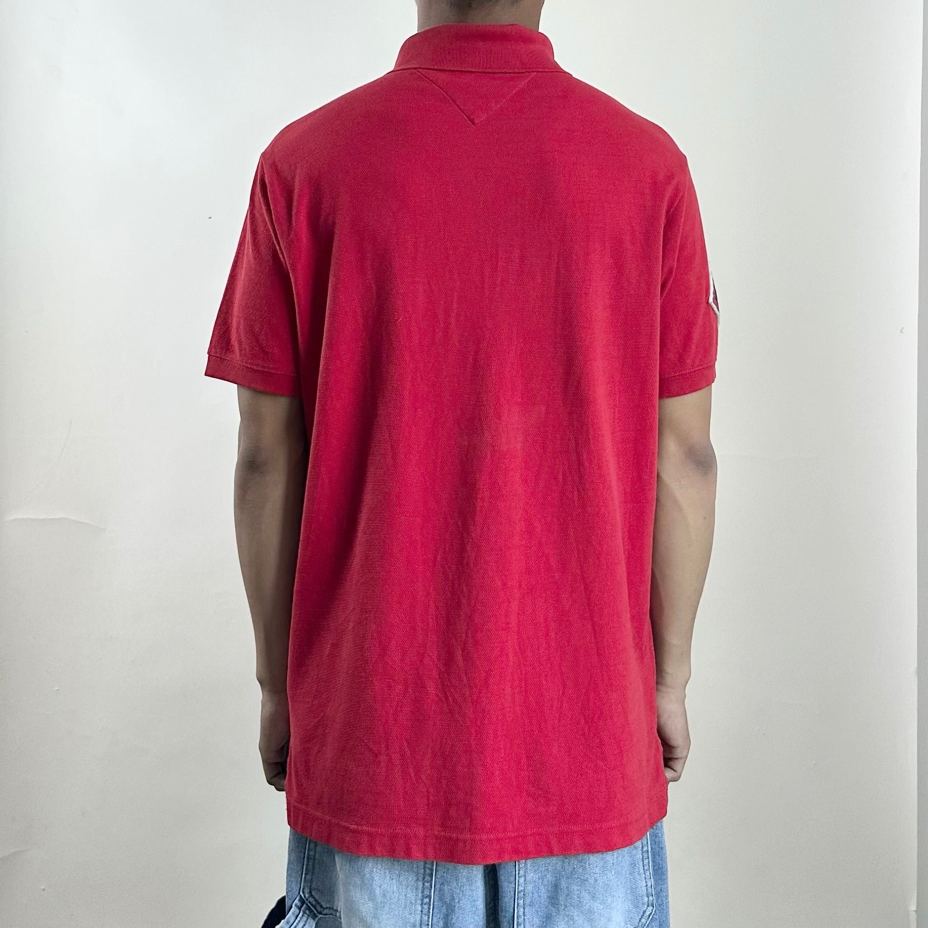 Tommy Hilfiger Polo T-shirt in Red Big Letter “H’ Varsity Style on chest (Size Large)