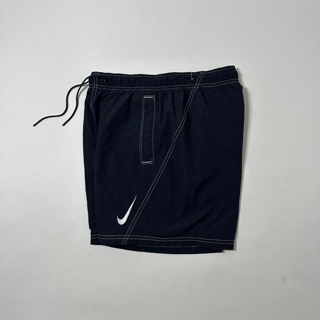 Nike Nylon Double Swoosh Shorts in Black with contrast white stitching (Size Small 26-32) - SOLD