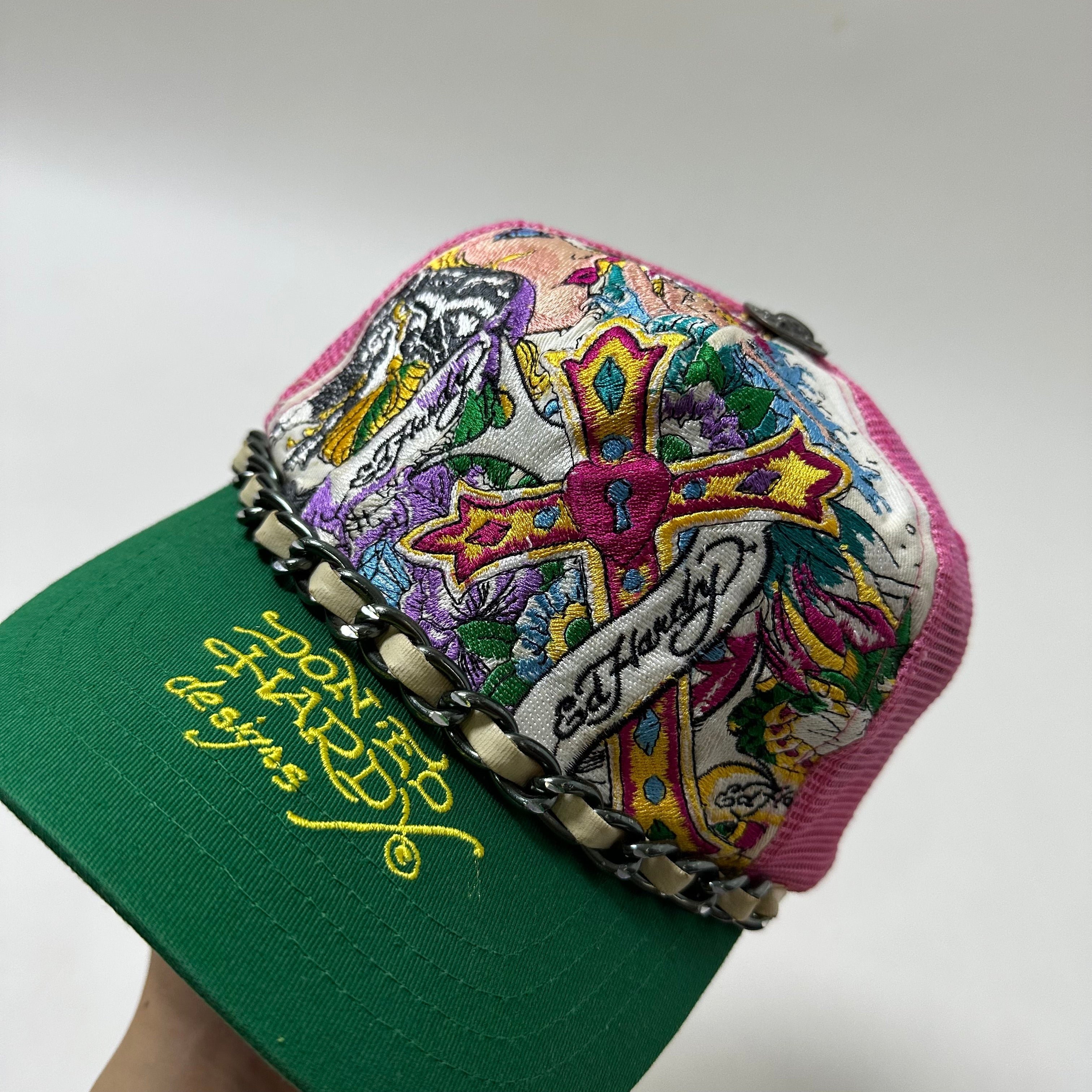 Ed Hardy Trucker Hat Embroidered “Love Cross” design One Size