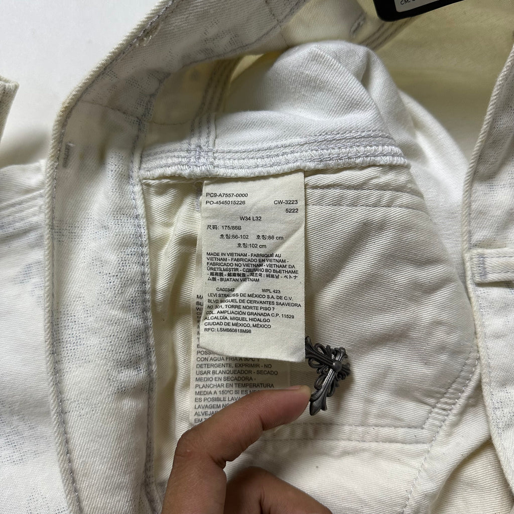 BRAND-NEW Levi’s WellThread Stay Loose Carpenter Pants Big “E” in White abstract indigo wash (Size 34)
