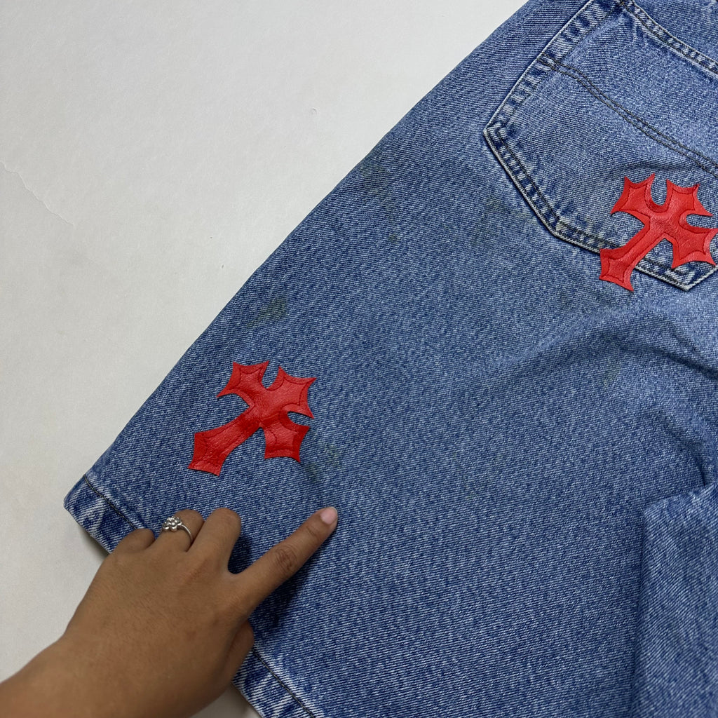 Tommy Hilfiger Denim Jorts with Customize Cross Patches (Size 38) - SOLD