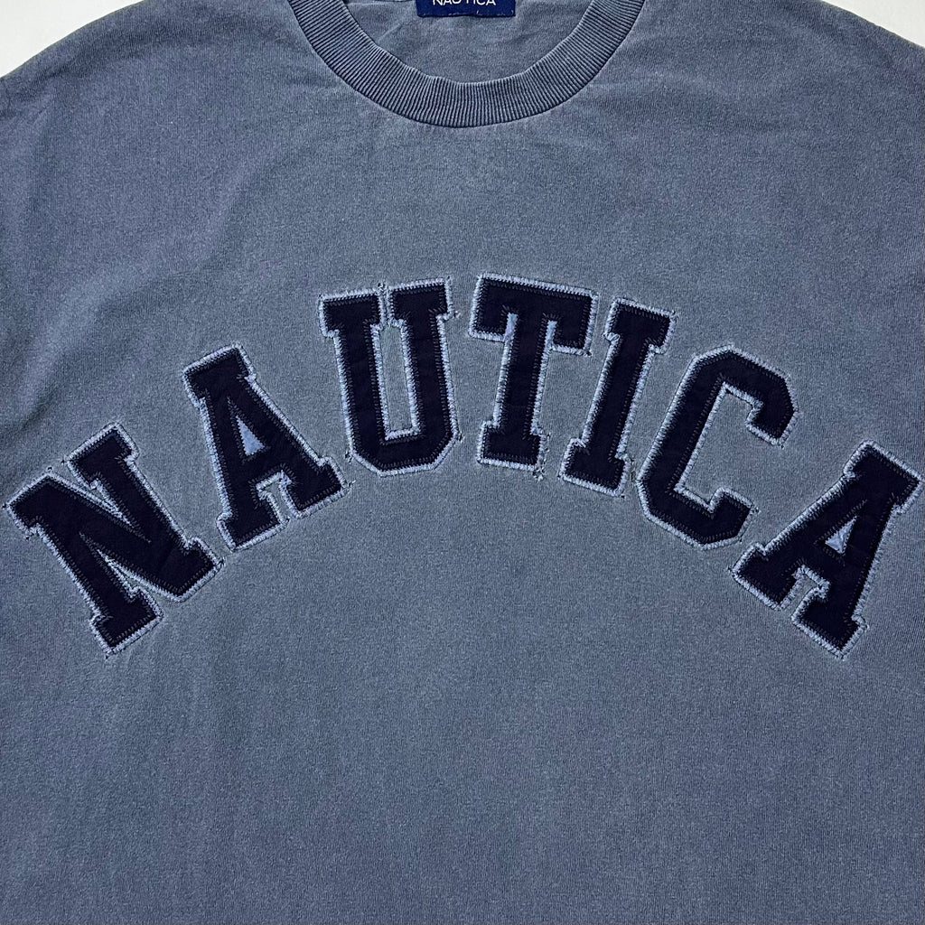 NAUTICA JAPAN Hasegawa Pigment Dyed Arch Logo T-shirt with Multiple Pin holes Size Medium Oversized