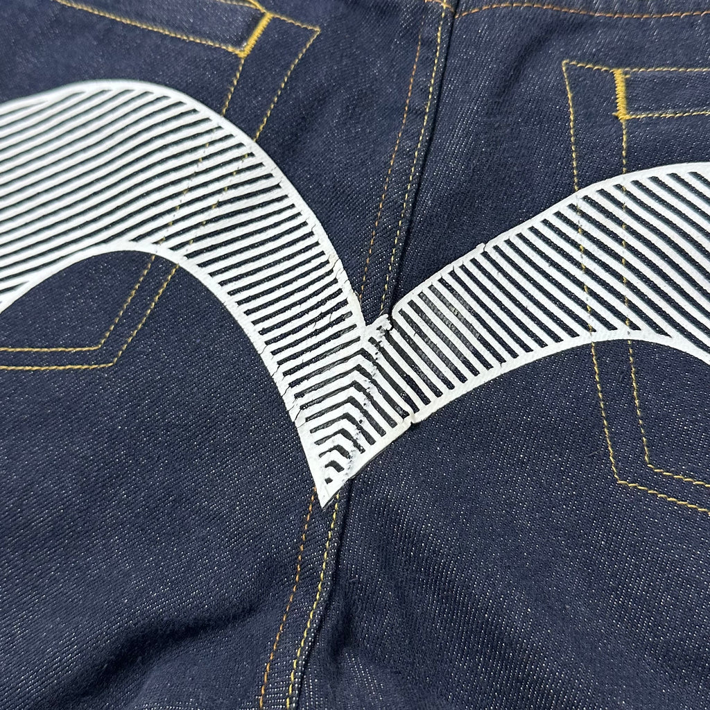 Evisu Big Daicock Striped Logo Denim Jeans with Gold “EVISU” Spell out Size 29