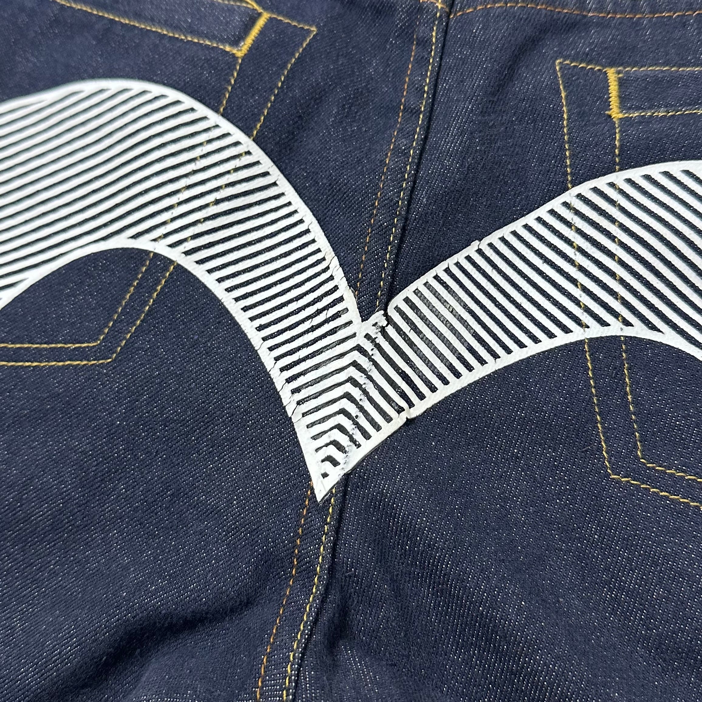 Evisu Big Daicock Striped Logo Denim Jeans with Gold “EVISU” Spell out Size 29