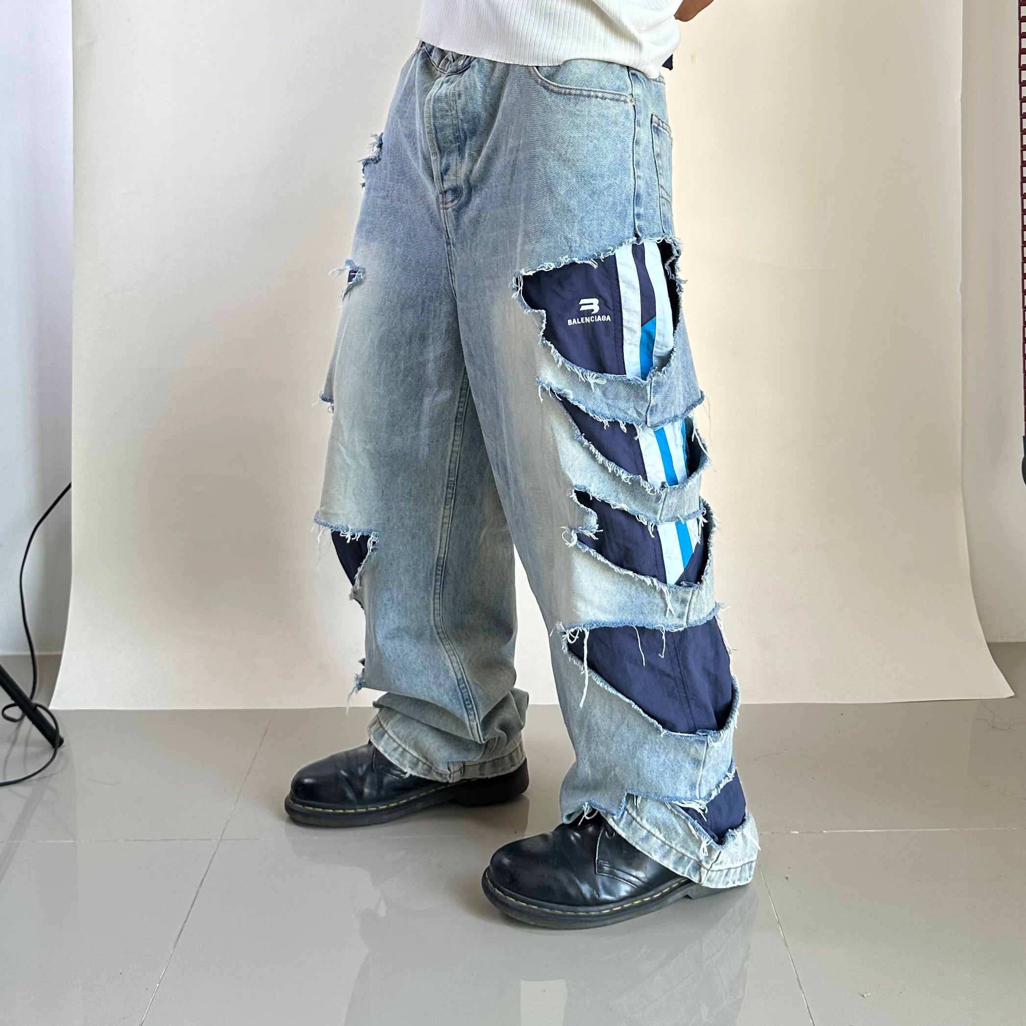 Balenciaga "Afterworld" Slashed Track pants Jeans washed denim (Size 36) OFF only - SOLD