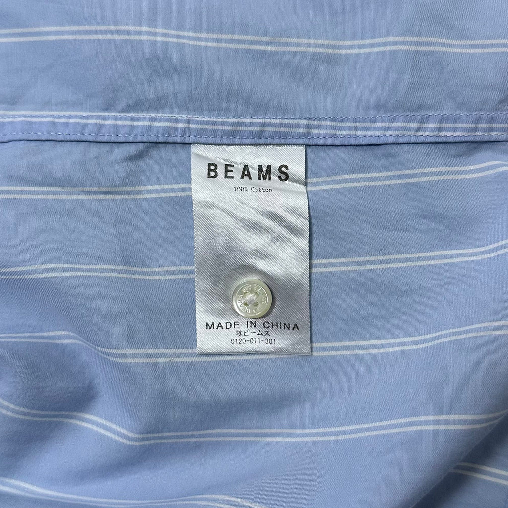 BEAMS Original Fabric Pinstripes Button down Polo in Light Blue (Size Large)
