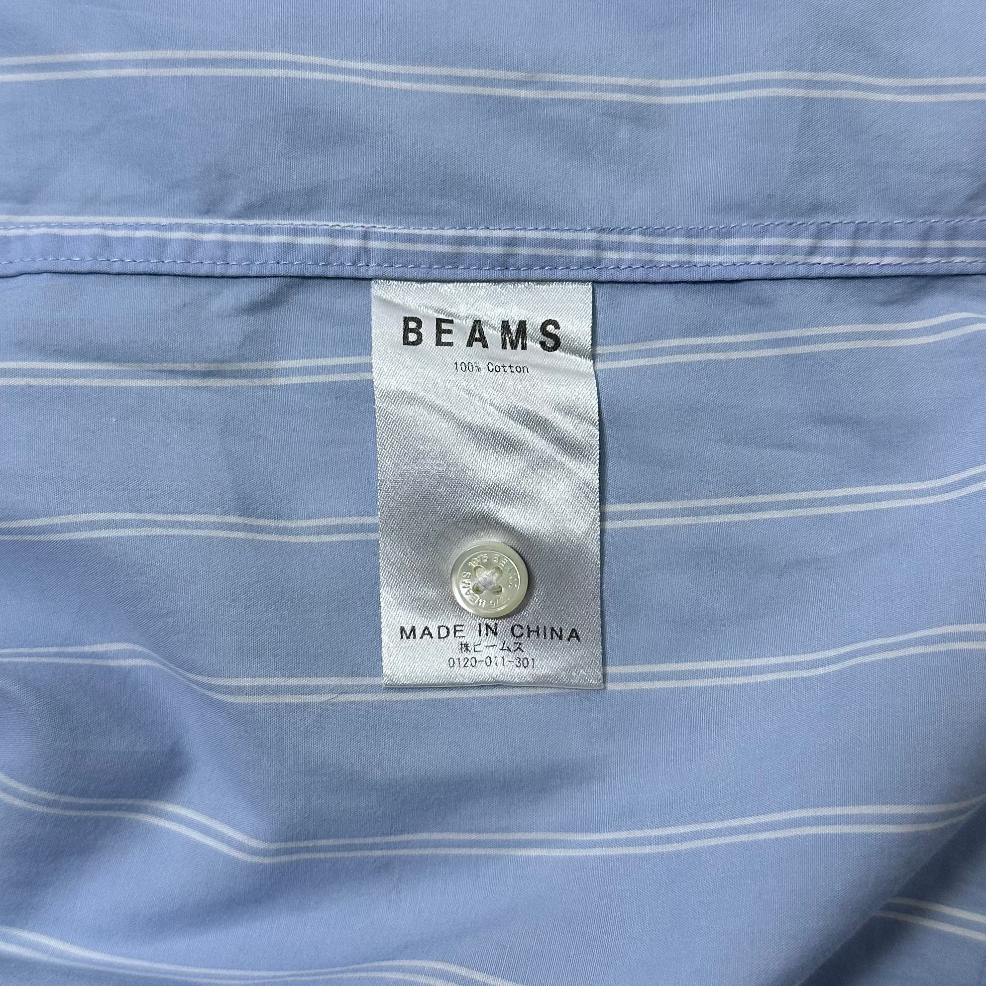 BEAMS Original Fabric Pinstripes Button down Polo in Light Blue (Size Large)