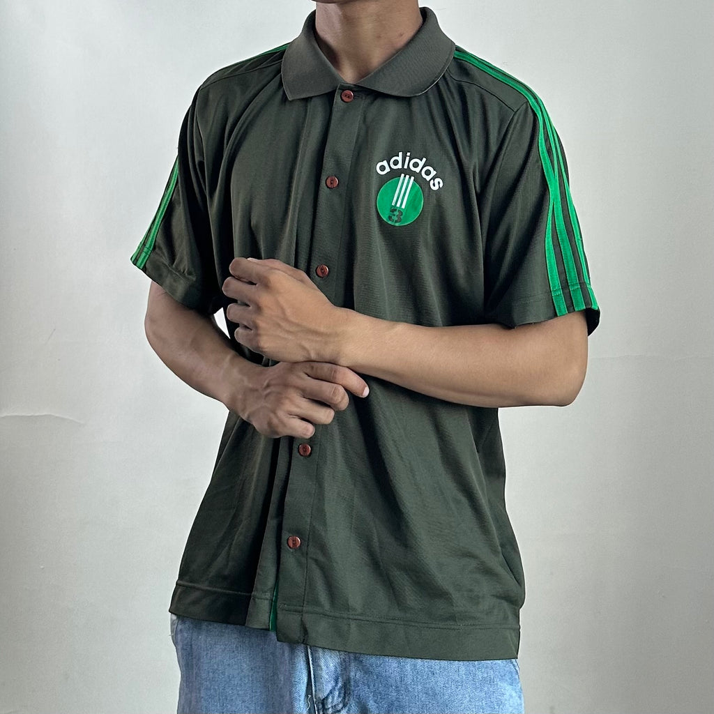 Adidas Y2k Short Sleeve Polo T-shirt in Olive Green Size XL (Best Fit Large)