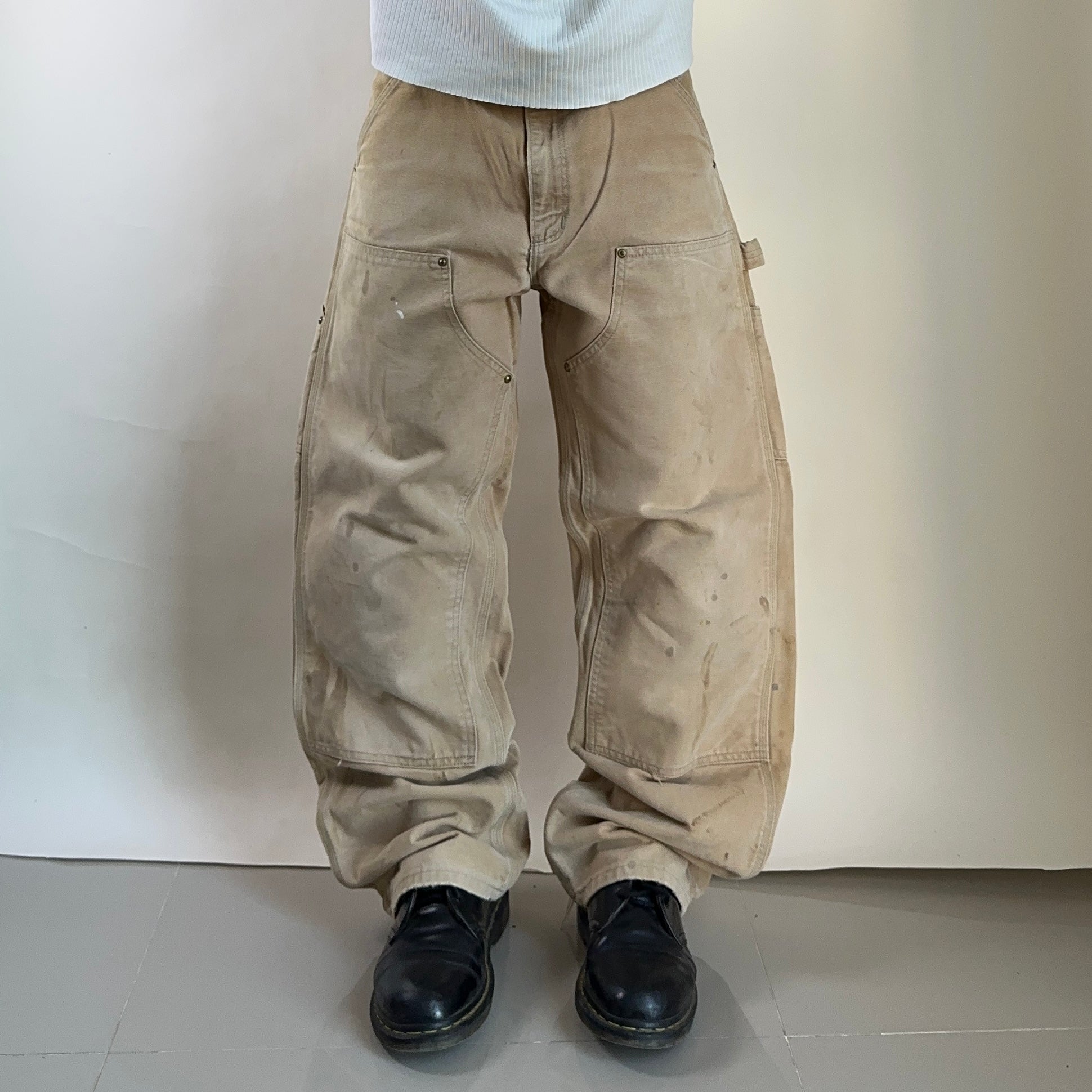 Vintage Carhartt Double-Knee Big Patch Carpenter Pants Faded Brown Size 32-33