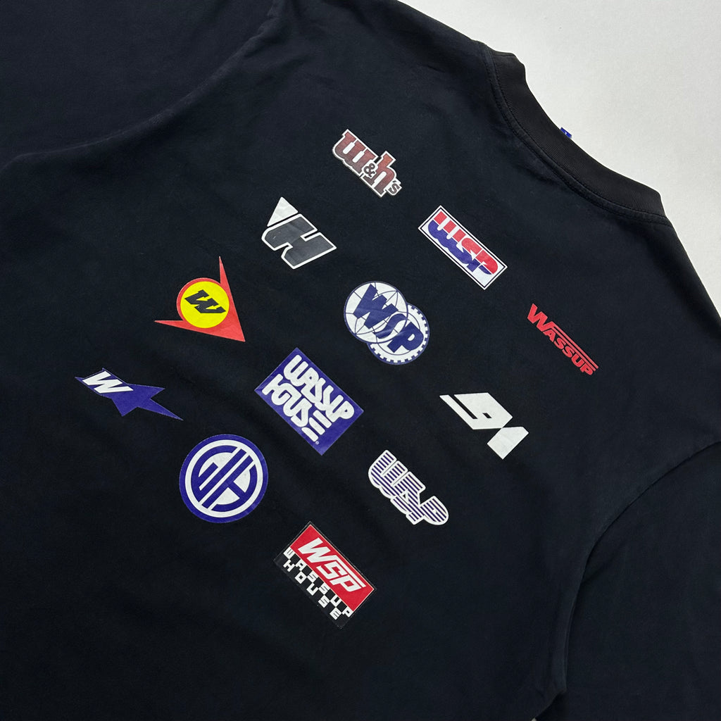 Wassup House Multi-Logo Racing Graphic T-Shirt in Black (Size Large)