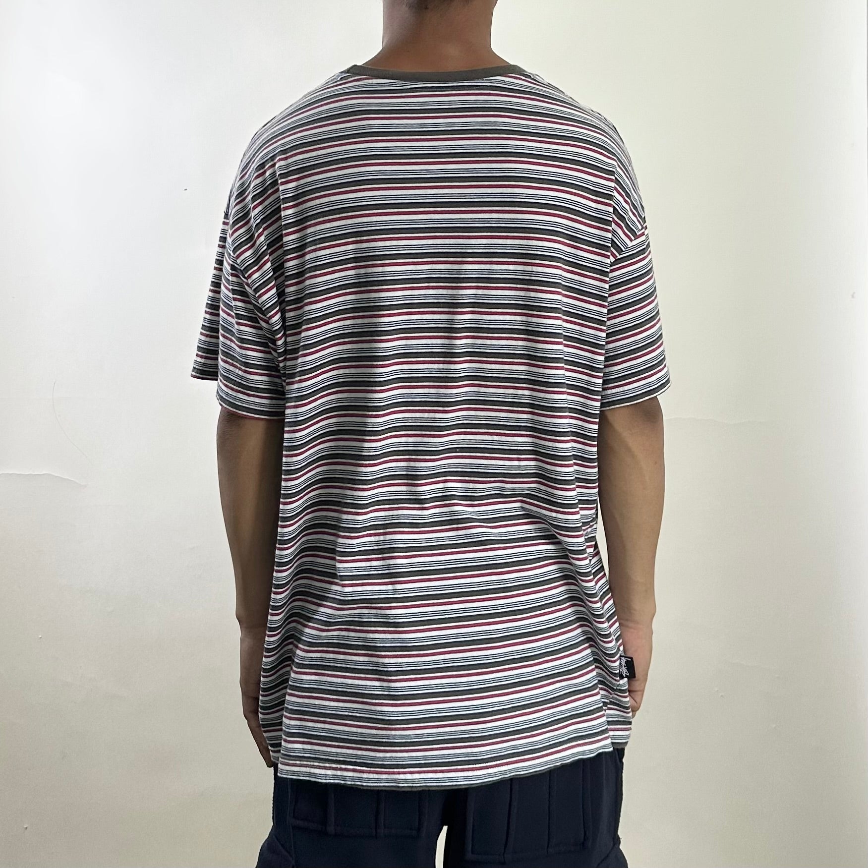 Stussy Embroidered Logo T-shirt in Stripe (Size Large)