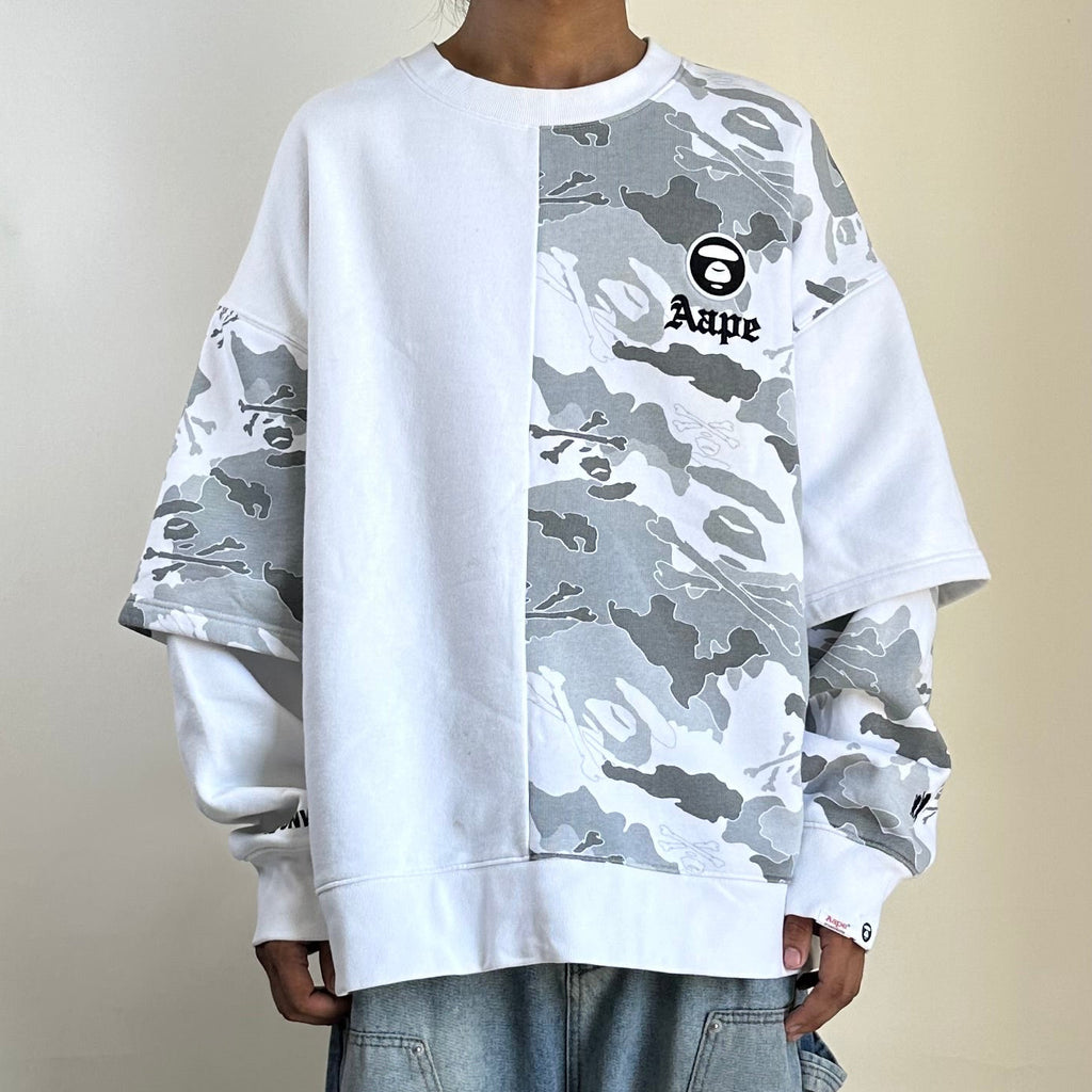 AAPE by A Bathing Ape Sweatshirt in a White and Gray Camouflage color way (Size XL)