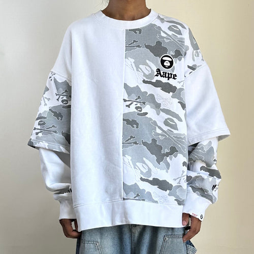 AAPE by A Bathing Ape Sweatshirt in a White and Gray Camouflage color way (Size XL)